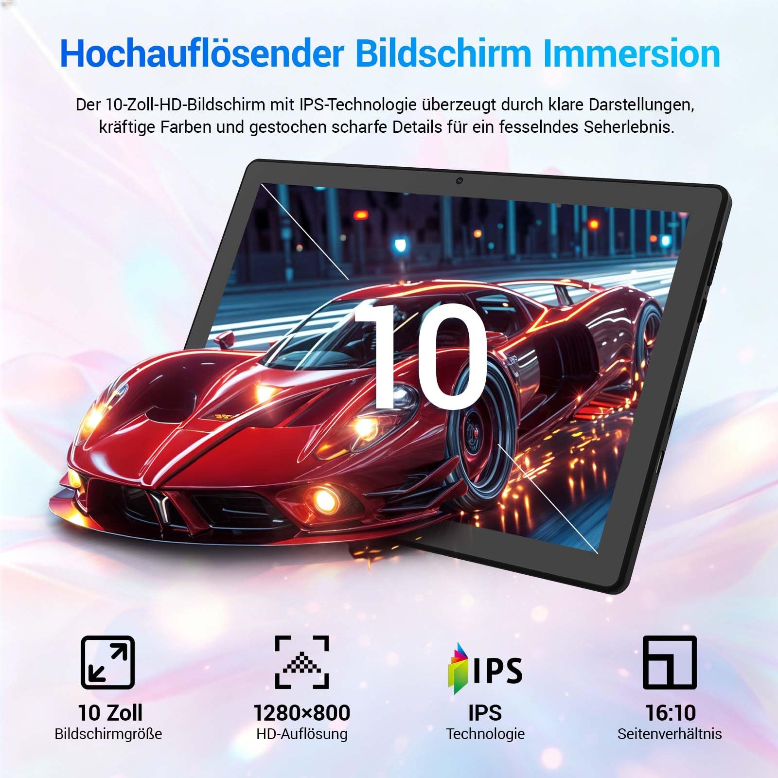 Tablet 10 Zoll Android 16 Tablets PC mit Schutzhülle Tastatur Maus Stift Kopfhörer Netzteil Kabel 20 GB RAM 64 GB ROM IPS 1280x800 Dual-Kamera 5 MP+8 MP 5000 mAh WiFi 6 BT 5.4 (Schwarz)