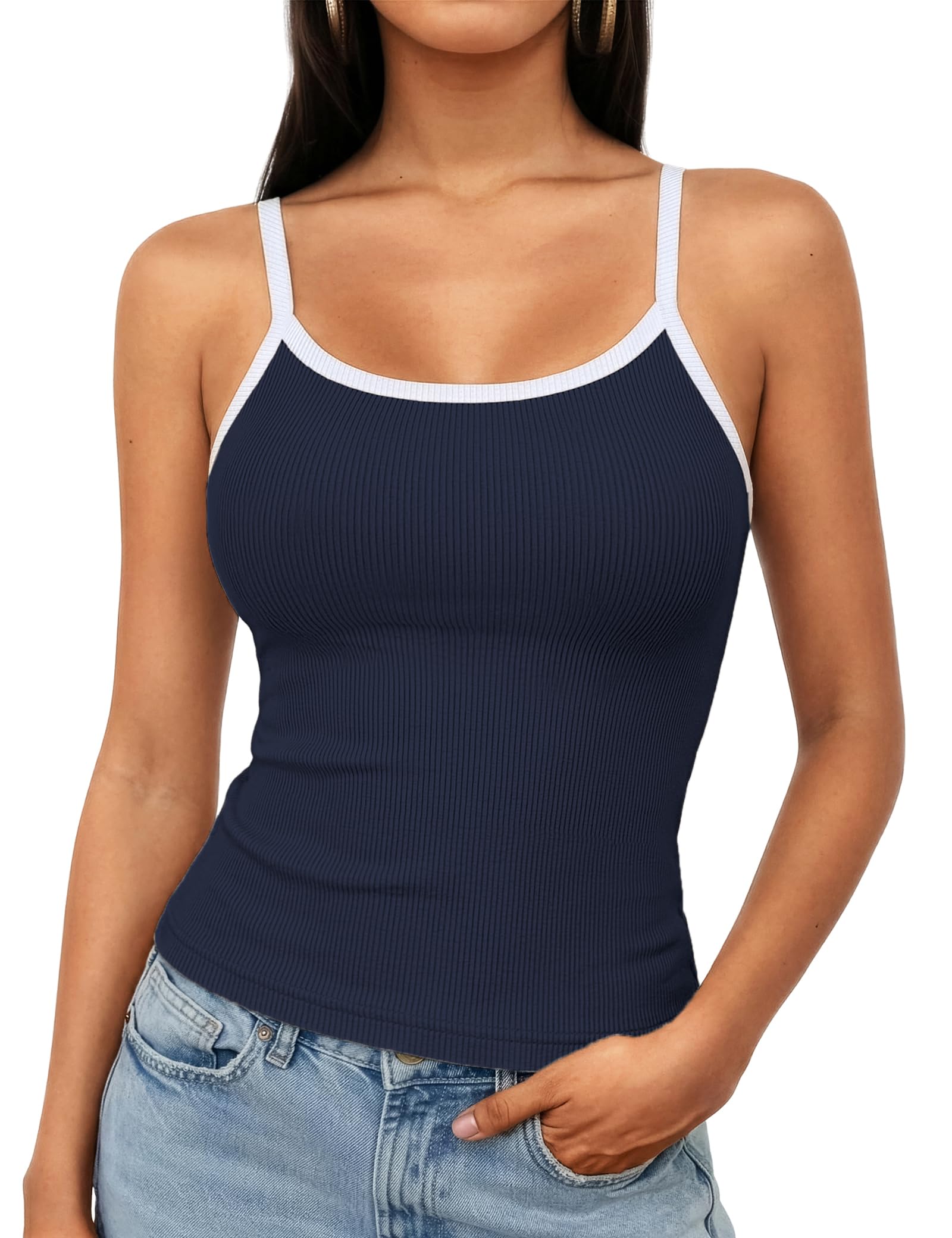 Aottori Tank Top Damen Sommer Ärmellose Spaghetti Tops Rundhals Gerippt Slim Fit Camisoles Tanktop Frauen Basic Crop Rückenfreies Sexy Oberteile