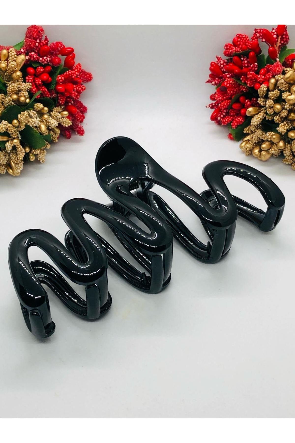Fransız Tasarımı Dalgalı Parlak Saç Tokası Pinterest İthal Mandal Toka 13 cm Siyah Parlak