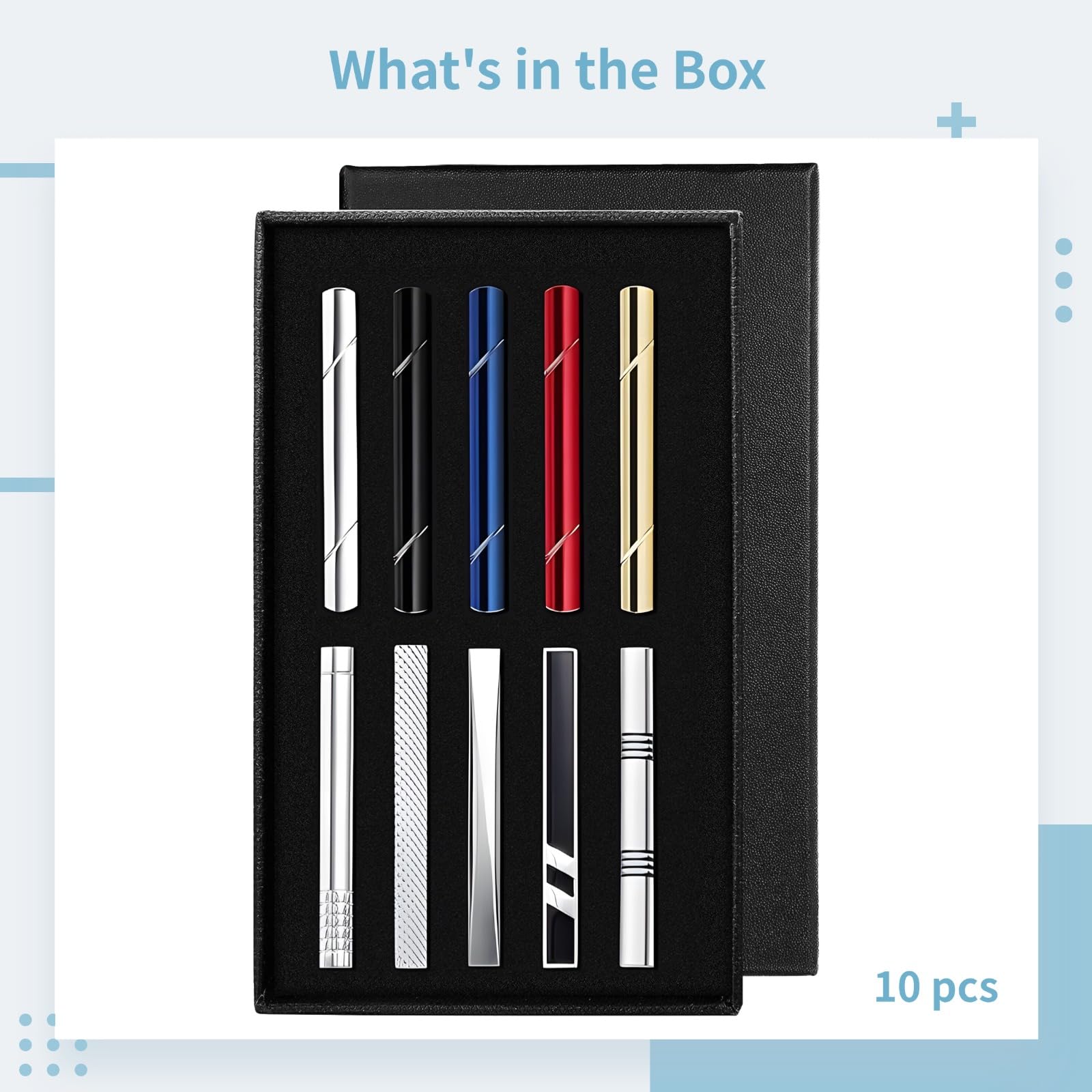Krawattenklammern für Herren mit Geschenk-Box, klassisches Krawattennadel-Set für normale Krawatten, Krawattenklammern für Hochzeit und Business, 10 Stück