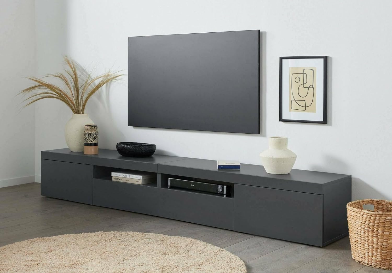Dmora Ulisse TV Stand, Low Living Room Chest of Drawers with 3 Doors