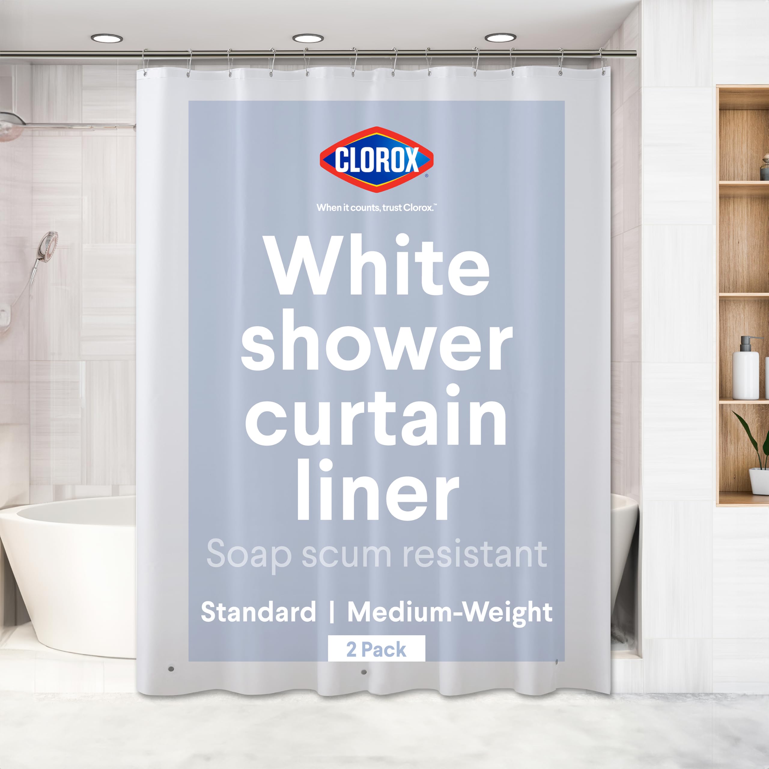 Doublure rideau de douche PEVA Clorox 183x183 cm blanc lot de 2