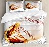 Lunarable Sports Duvet Cover Set, Vivid Baseball Ball Tearing The Paper Background Active Life Print, Decorative 3 Piece Bedding Set with 2 Pillow Shams, California King, Red Yellow White