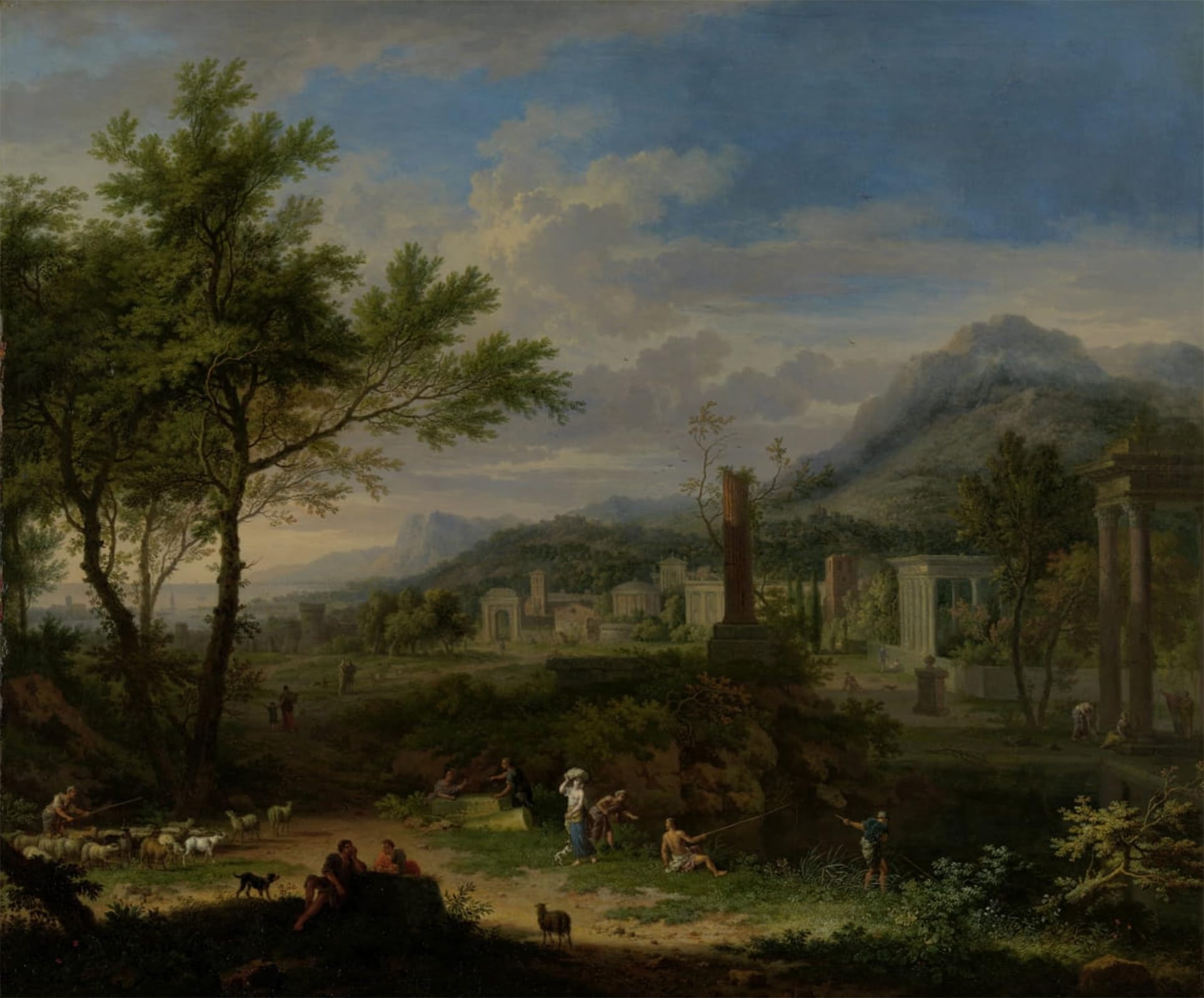 Serendipitp No Frame Abstract Painting Mural Print Picture Wall Decor Painting Arcadian Landscape With Fishermen By Jan Van Huysum Vintage Wall Artwork For Home Decor 60X90cm