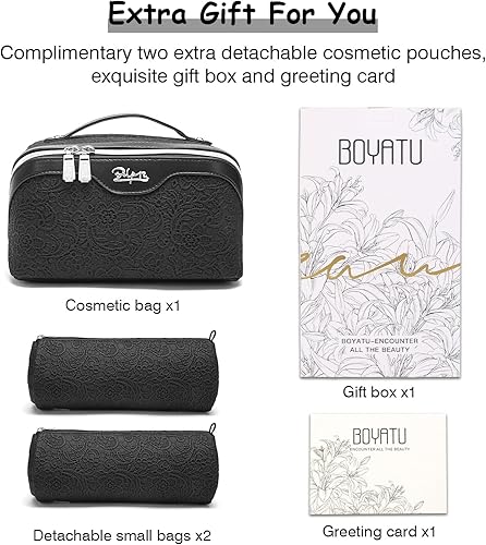 Miniatura 5 de Bolsas de maquillaje de viaje Bolsa organizadora de cosméticos Juego de 3 bolsas de maquillaje de gran capacidad, bolsa de aseo de piel sintética