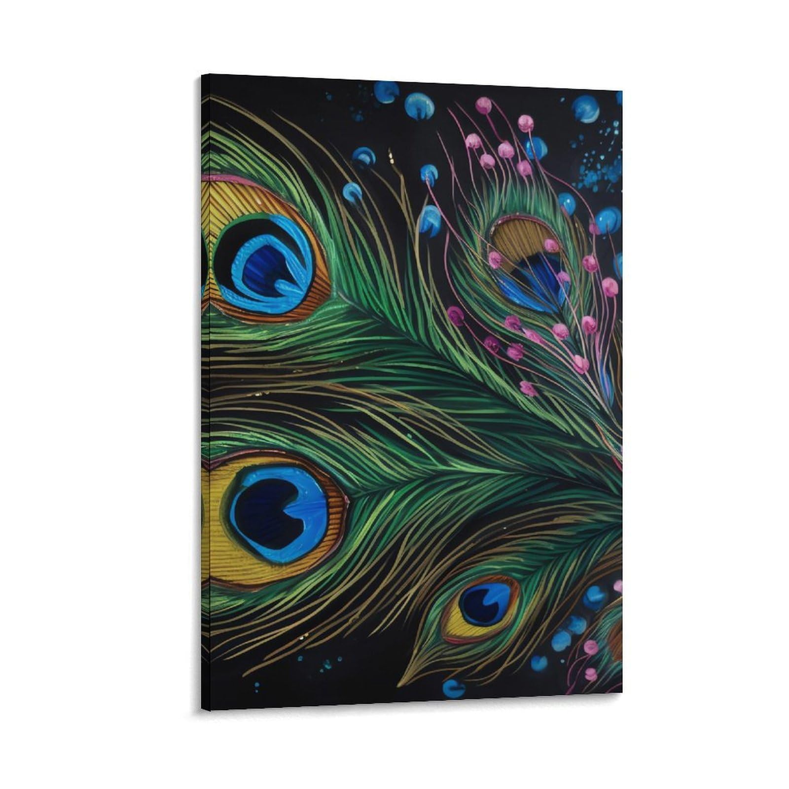 Canvas Wall Art for Living Room 16"x24" Modern Artwork Painting Pictures Hanging Canvas Prints Peacock Feather Aesthetic Wall Art for Bedroom Bathroom Office Wall Art Print Decor Peacock Feather Canv