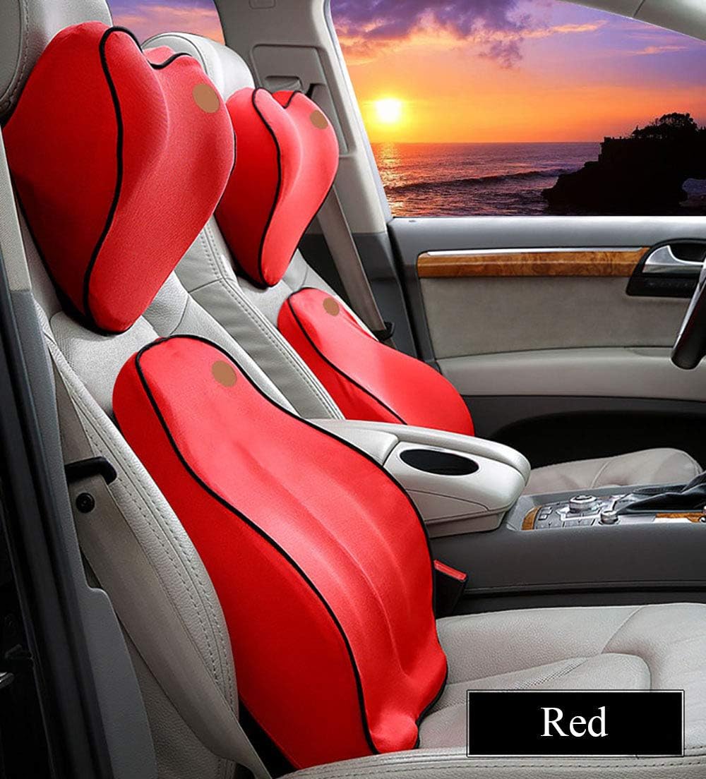 Amazon 車のヘッドレストのランバーサポート ランバーサポートシートクッション 低反発ランバーサポートクッション 四季共通 Red ヘッドレスト 車 バイク
