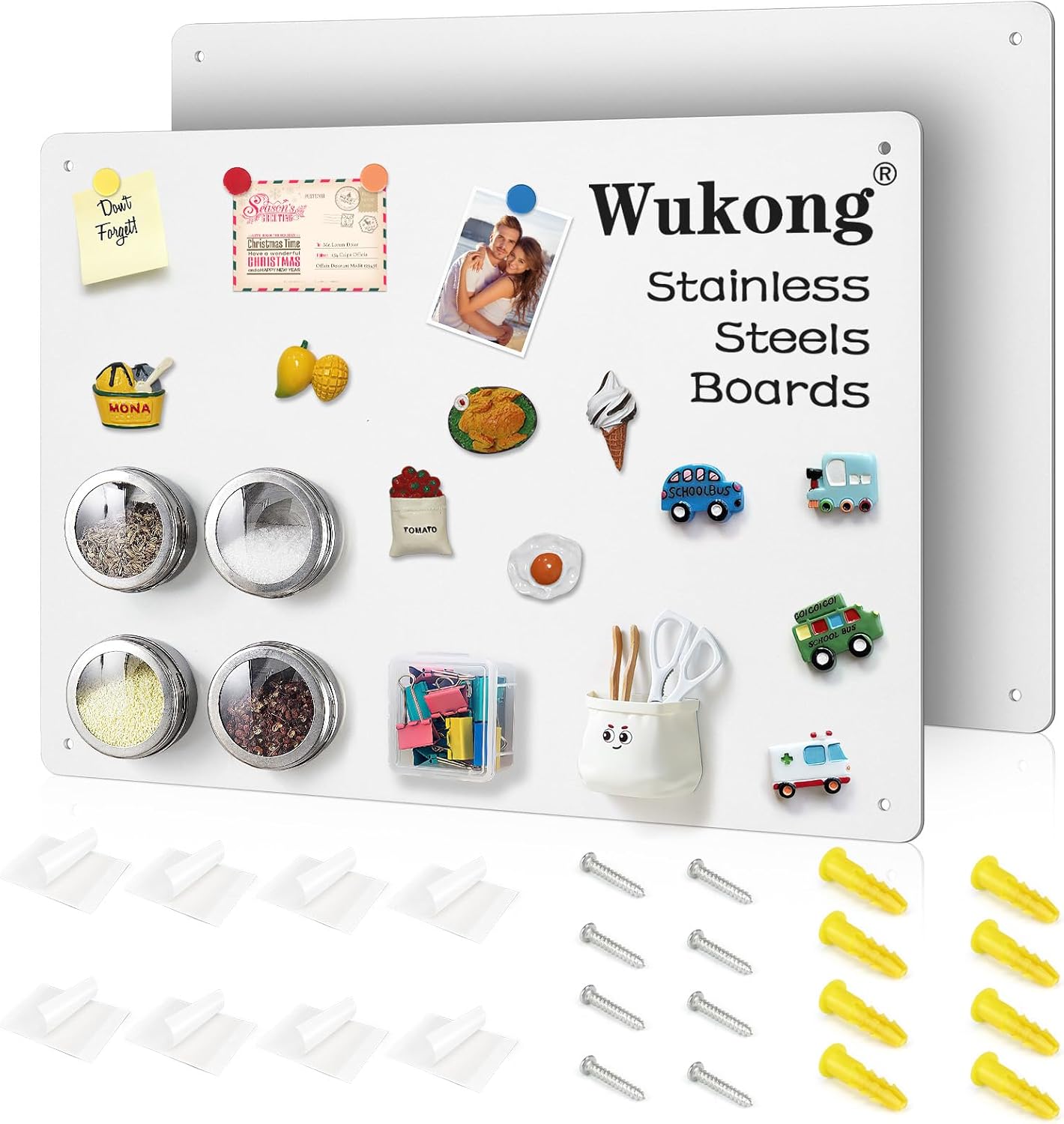 Wukong 2 Pack A3 White Magnetic Board, 42 x 30 cm (17” x 11”) Magnetic Bulletin Board for Wall, Refrigerator, Cabinet, Office, Kitchen, 0.8mm Thick, Includes 8 Pcs Dual Lock Tape & Screws