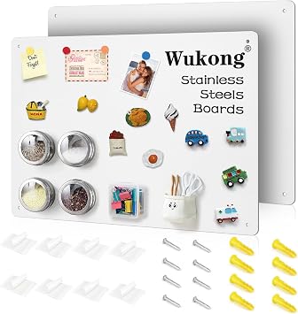 Wukong 2 Pack A3 White Magnetic Board, 42 x 30 cm 17 x 11 Magnetic Bulletin Board for Wall, Refrigerator, Cabinet, Office, Kitchen, 0.8mm Thick, Includes 8 Pcs Dual Lock Tape & Screws