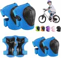 Kit Protection Roller Enfant - 7 Pièces (genouillères, Coudières, Poignets) - Taille Réglable - Bleu
