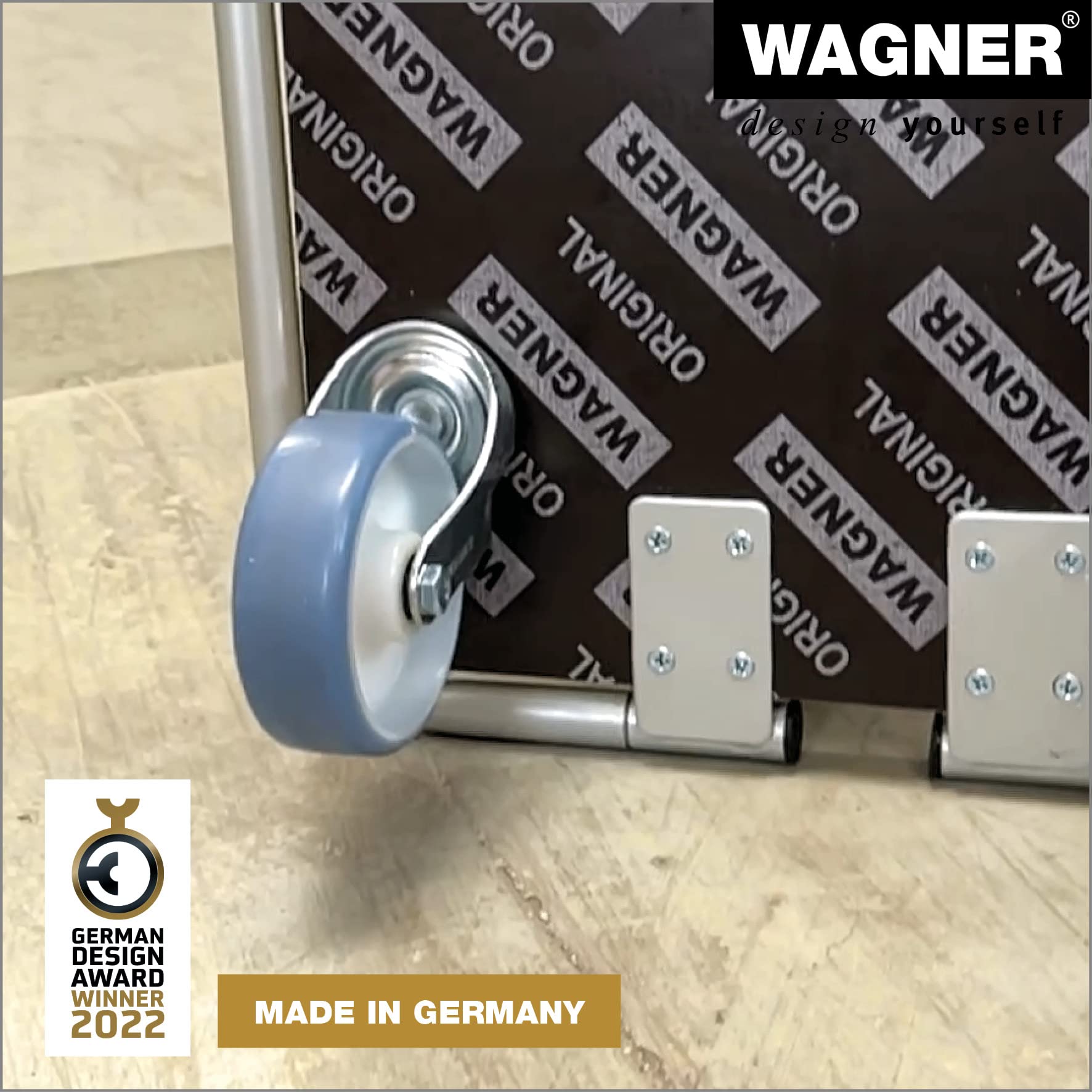 WAGNER Transportroller Transporthilfe 1345 I Schichtholz mit Grip I 74 x 36,5 x 11 cm, Tragkraft 300 kg I Stapelbehälter, Bügel klappbar, Griffe, Ladungssicherung I Möbelroller I FSC® I Made in DE