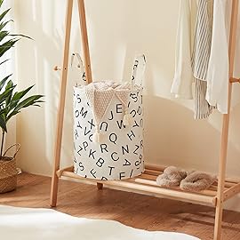 TECHMILLY Large Storage Basket for Girls and Boys, Collapsible Laundry Hamper with Long Handles, Toy Bins for Nursery, Kids Room Dcor