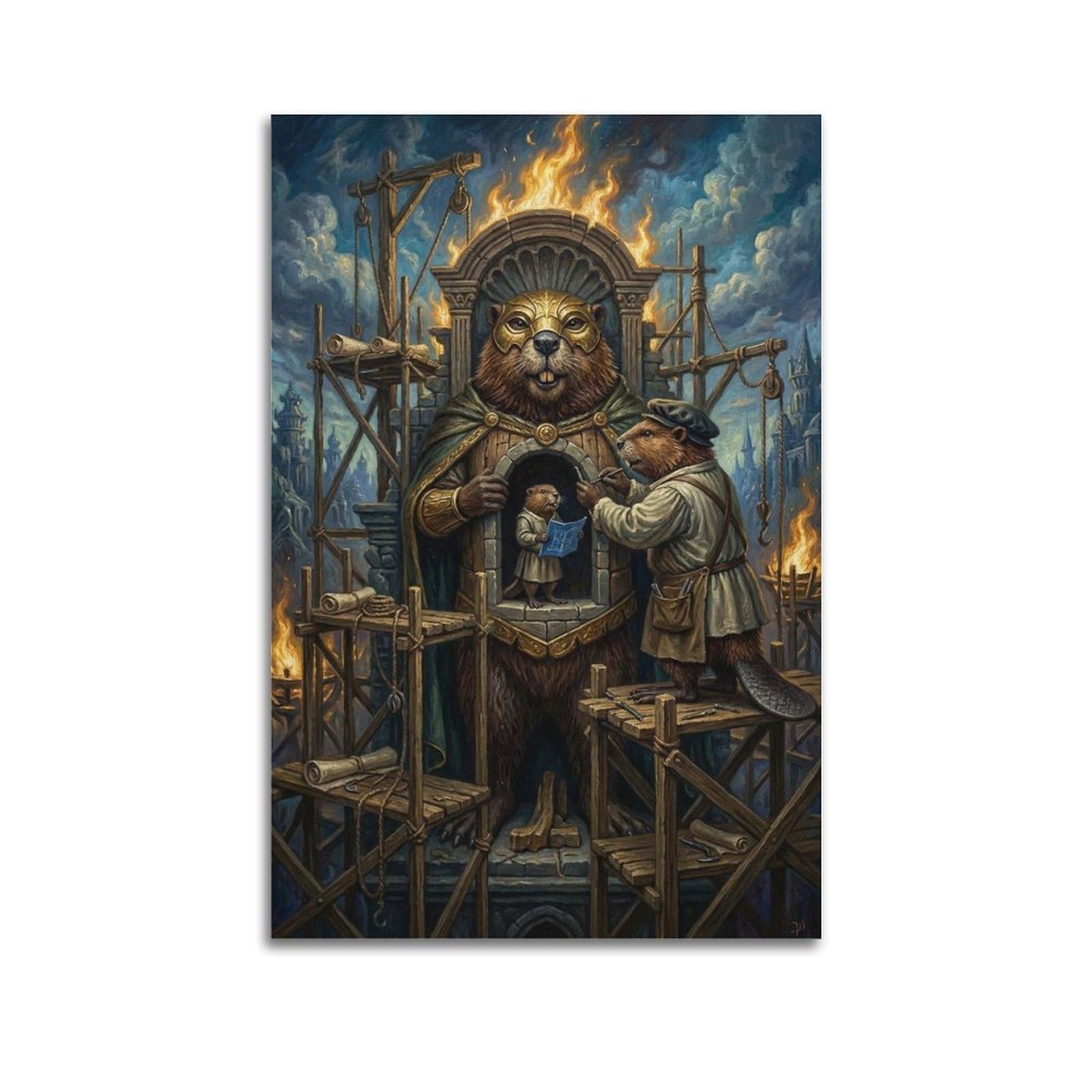 XKUGA Surreal Vintage Animal Poster Raccoon Persona Tribunal Satire Modern Decorative Canvas Prints - Ideal Wall Art for Family, Man Cave, Game Room, Boys & Girls Bedroom 20x30inch(50x75cm)