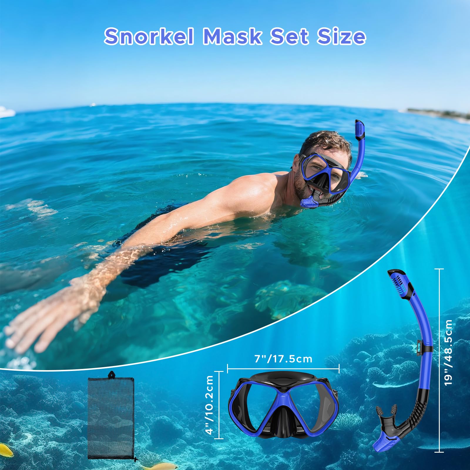Equipo de esnórquel para adultos, juego de máscara de esnórquel, máscara de buceo, esnórquel seco