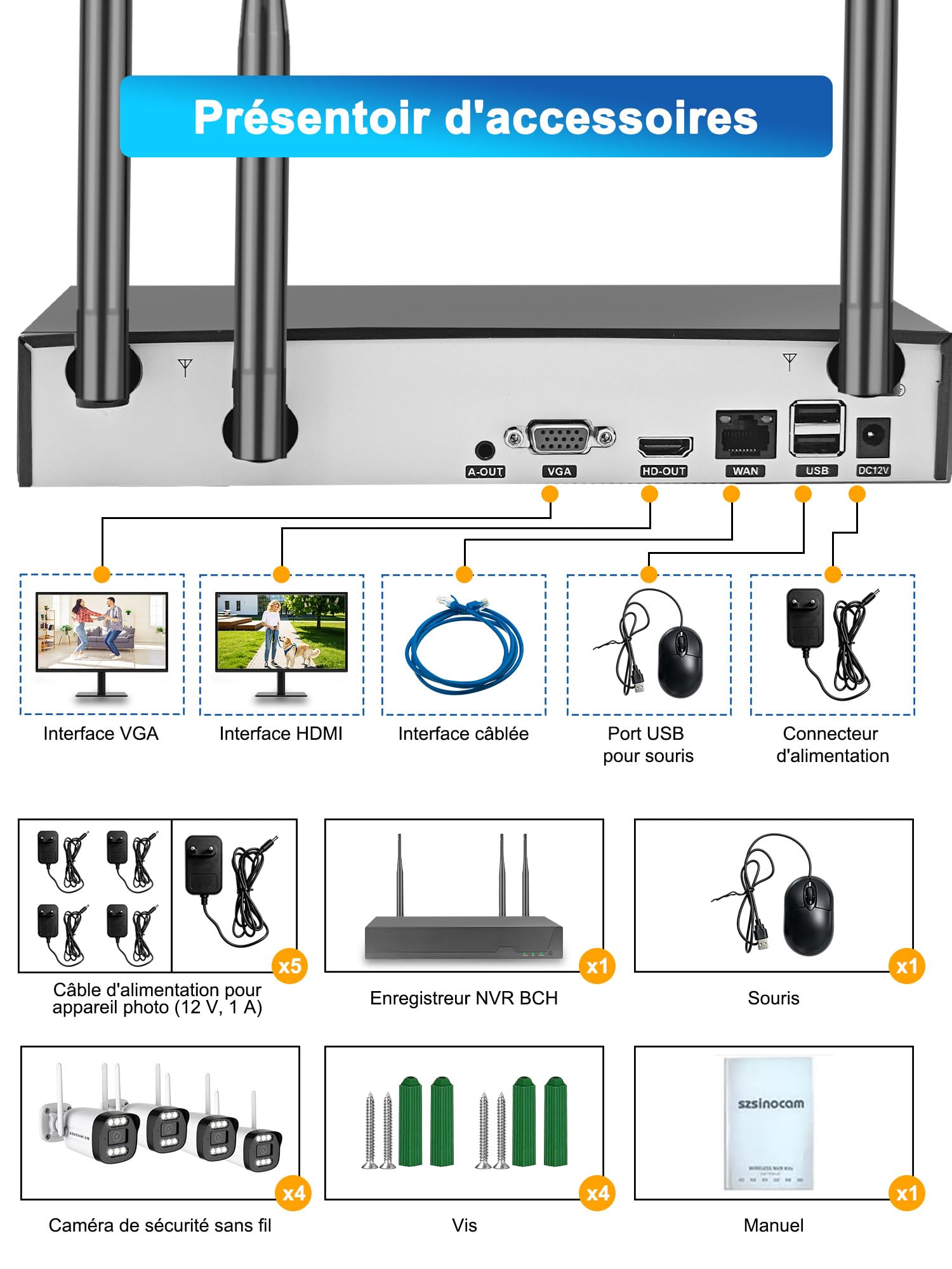 4K Kit Cámaras de Vigilancia,8CH NVR y 4pcs HD de vídeo vigilancia con Audio bidireccionalcon Visión Nocturna en Color,Grabación 24/7, Detección de Personas Movimiento,Seguimiento Automático