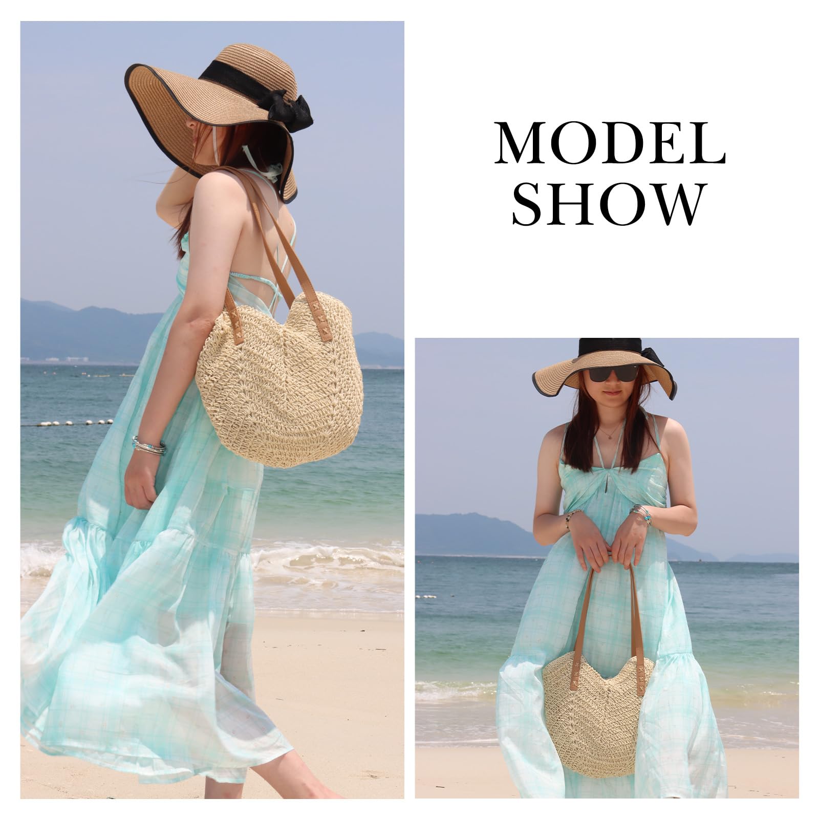 Femmes Grand Sac de Paille Pour Plage D'été - Fourre-tout à Main Souple en Rotin Pour Les Vacances