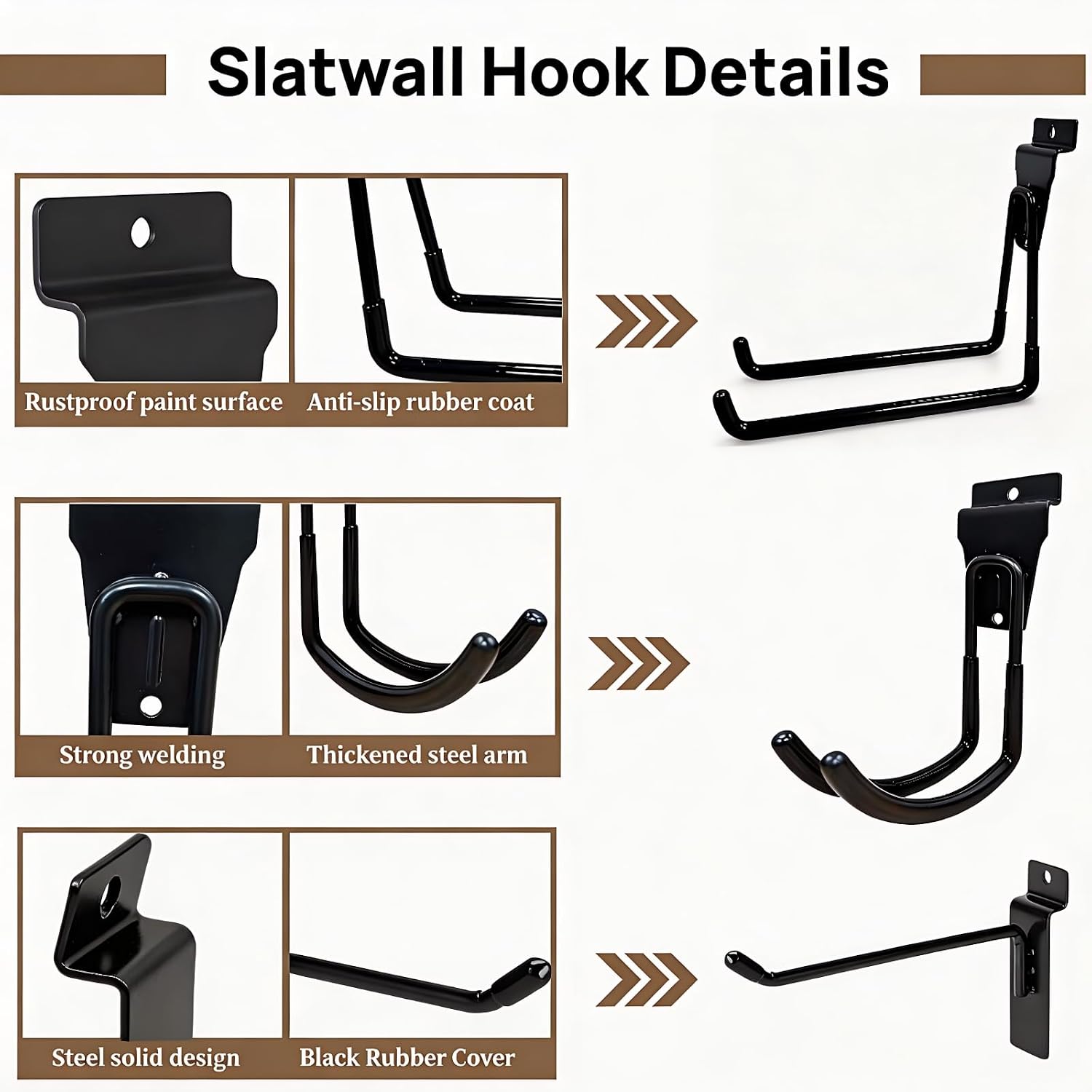 30 PCS Slatwall Hooks Accessories Set, 4 Pack Ventilated Metal Wire Slatwall Baskets and 26Pcs Multisized Heavy Duty Slat Wall Hook for Garage Workshop Room Storage Organization (Black-30Pcs)