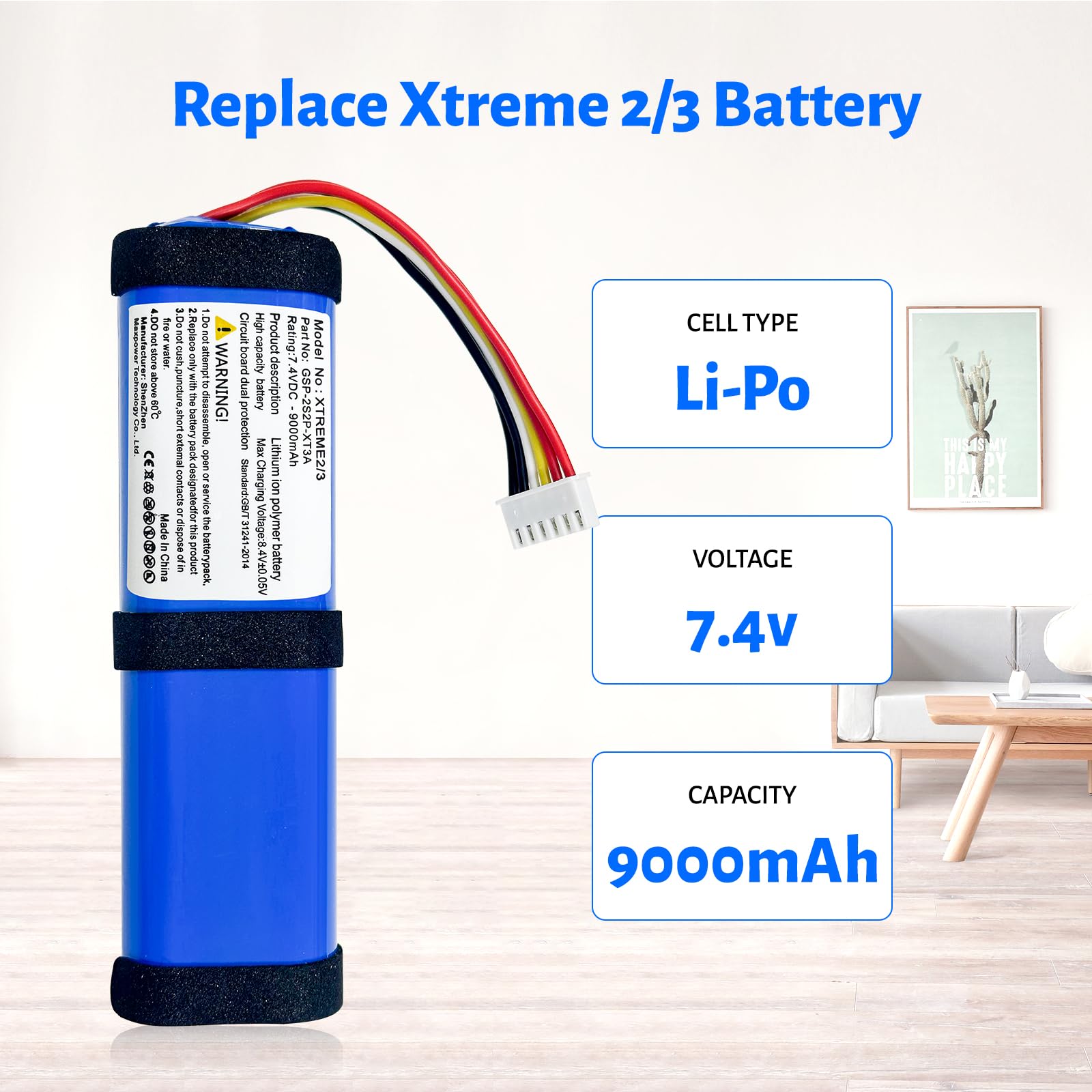 Akumulator do JBL Xtreme 2, 7,4 V 9000 mAh Li-ion SUN-INTE-103 21NR19/66-2 ID1019 akumulator do głośników JBL Xtreme 2 Bluetooth (nie pasuje do JBL Xtreme 1)