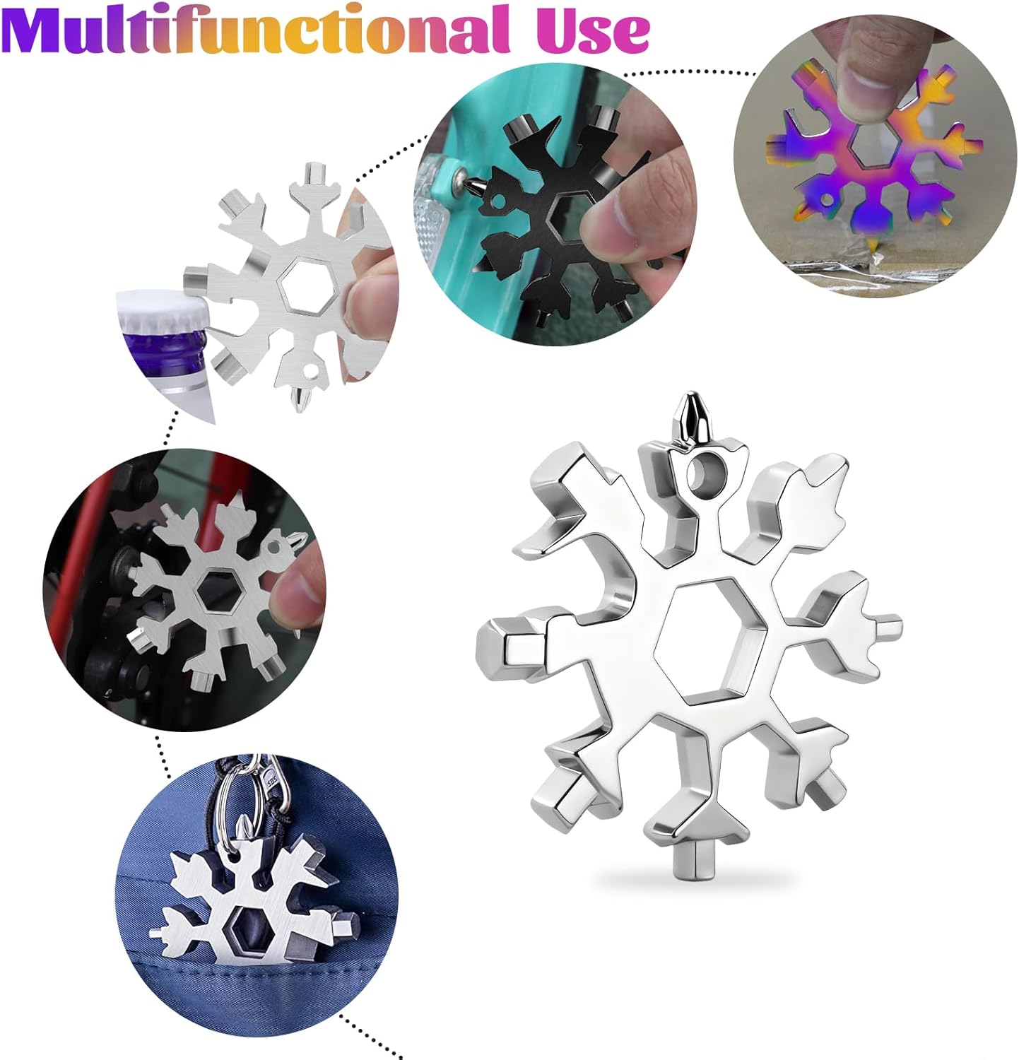 18-in-1 Snowflake Multitool Gifts for Men, 9 Pack Stainless Steel Snowflake Multi-Tool Christmas Stocking Stuffers Gifts for Men (Black)