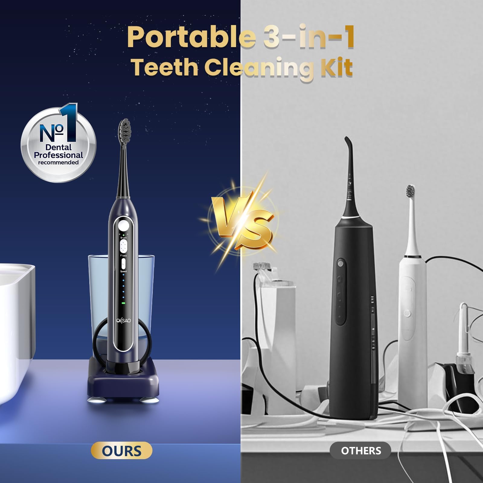Cepillo de dientes eléctrico con hilo dental de agua: cepillo dental sónico 3 en 1 para limpieza de dientes y aparatos ortopédicos, 5 niveles de presión y 3 modos, diseño portátil impermeable