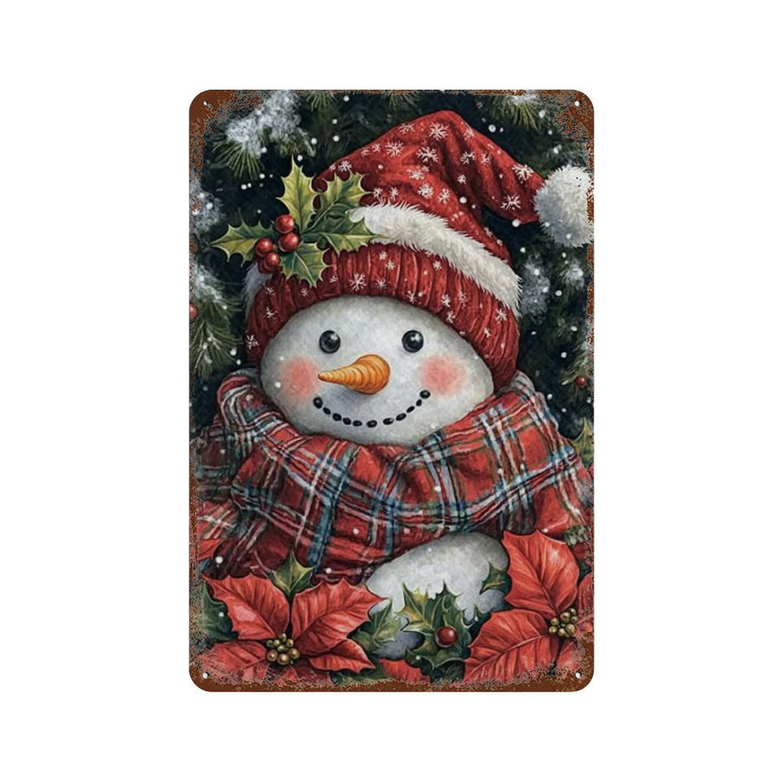 Christmas Snowman Garden Flag Retro Metal Sign 11.8"x7.9", Novelty Wall Decor for Farmhouse, Kitchen And Entryway Decor