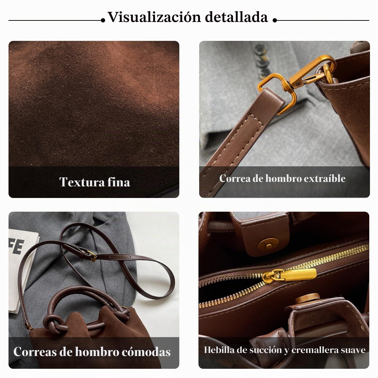 CORIOS Bolsa de Cubo con Cordóne para Mujer PU Cuero Bolso de Mano Impermeable Bolsos de Hombro Pequeña Bolsa Shopper Elegante Bolso Tote Moda Bolso Bandolera Trabajo Viajes Bolso Cruzados Marrón