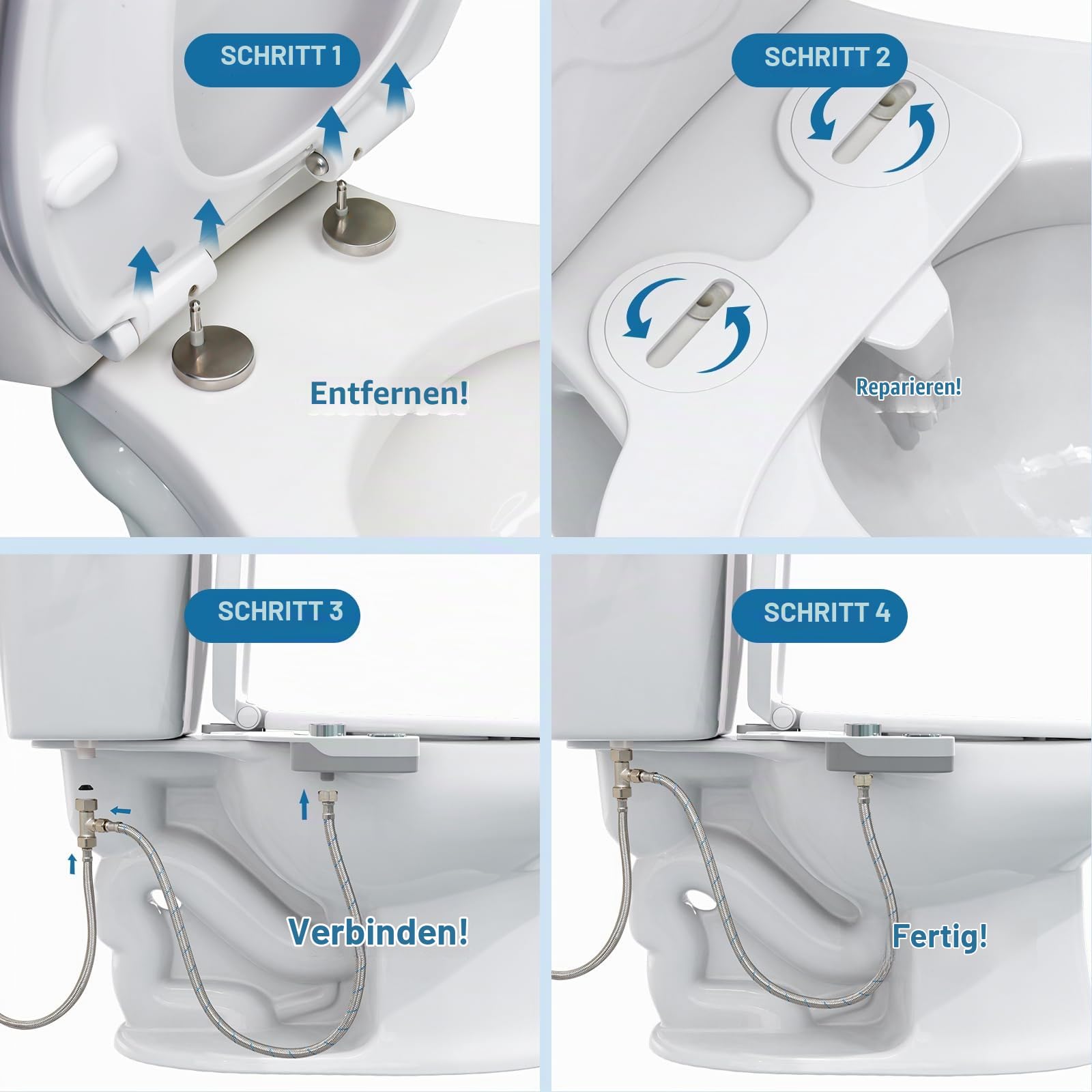 Bidet Aufsatz Für Toilette, Nichtelektrisch Schlankes Druckknopf Bidet WC, Einziehbare Selbstreinigende Doppeldüsen（Verstopfungsschutz）Und Drehknopf Zur Einstellung Des Wasserdrucks (Silber)