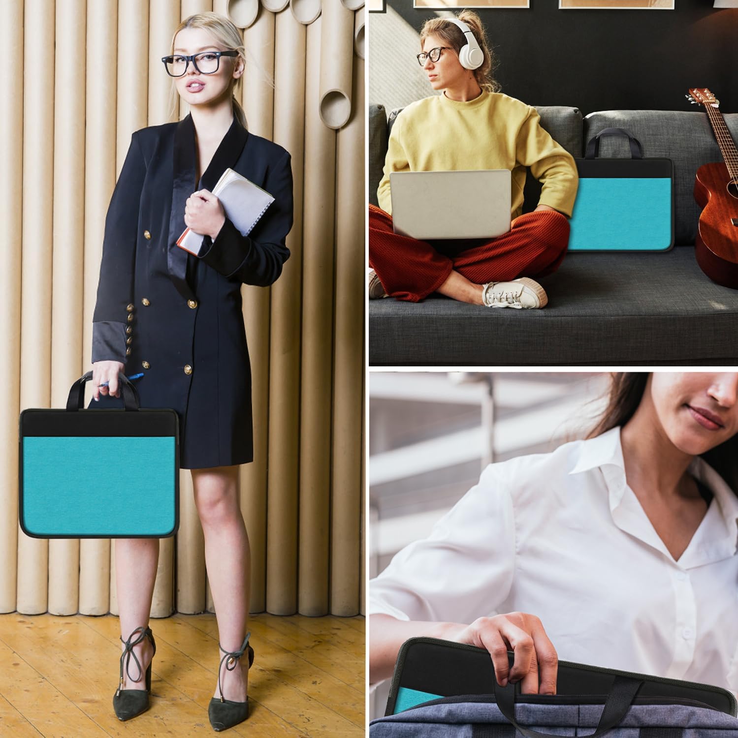 Laptop Sleeve Bag 15.6 inch, Travel Laptop Case Handbag Shockproof Protective Computer Cover Carrying Bag Briefcase for 15" 15.6" HP Asus Acer Dell Lenovo Laptop Notebook Ultrabook, (Black/Sky blue) - Image 2