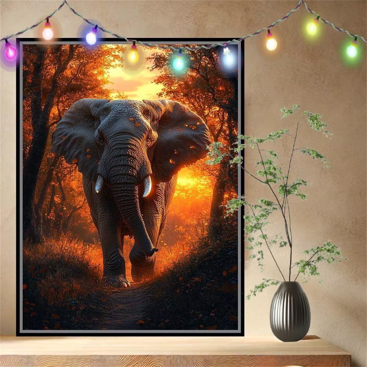 Foresta,Elefante Kit per Dipingere con i Numeri,Fai da Te Quadri da Dipingere Numerati per Hobby Creativi Adulti,Kit di Pittura a Olio su Tela Principianti per Decora la Casa Regalo 80x107cm 54N-8427