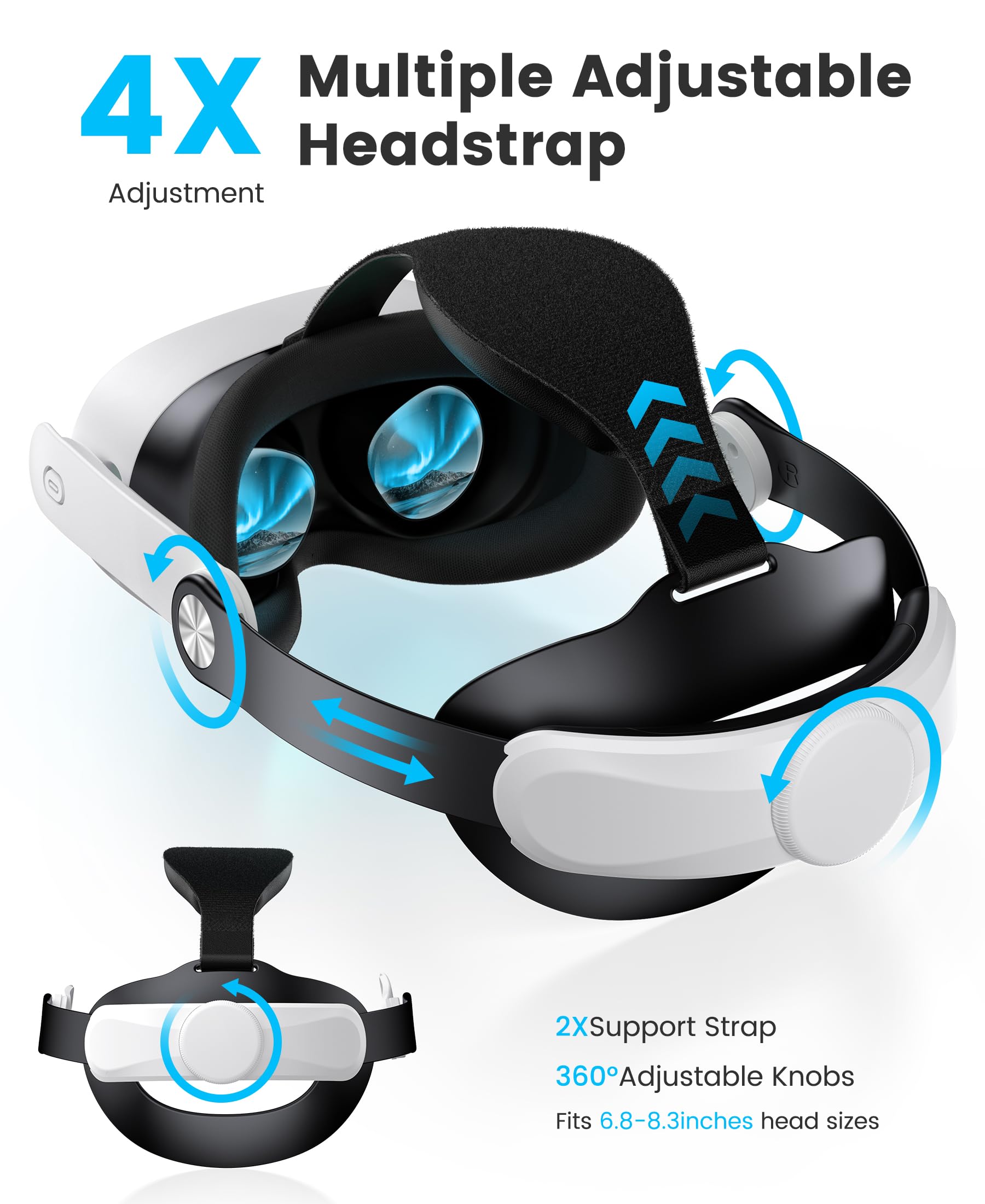 Kawaye Correa de cabeza cómoda para Meta Quest 3S/Quest 3/Quest 2, correa de cabeza ligera ajustable para reemplazo de correa Elite, accesorios de realidad virtual para Oculus, soporte mejorado,