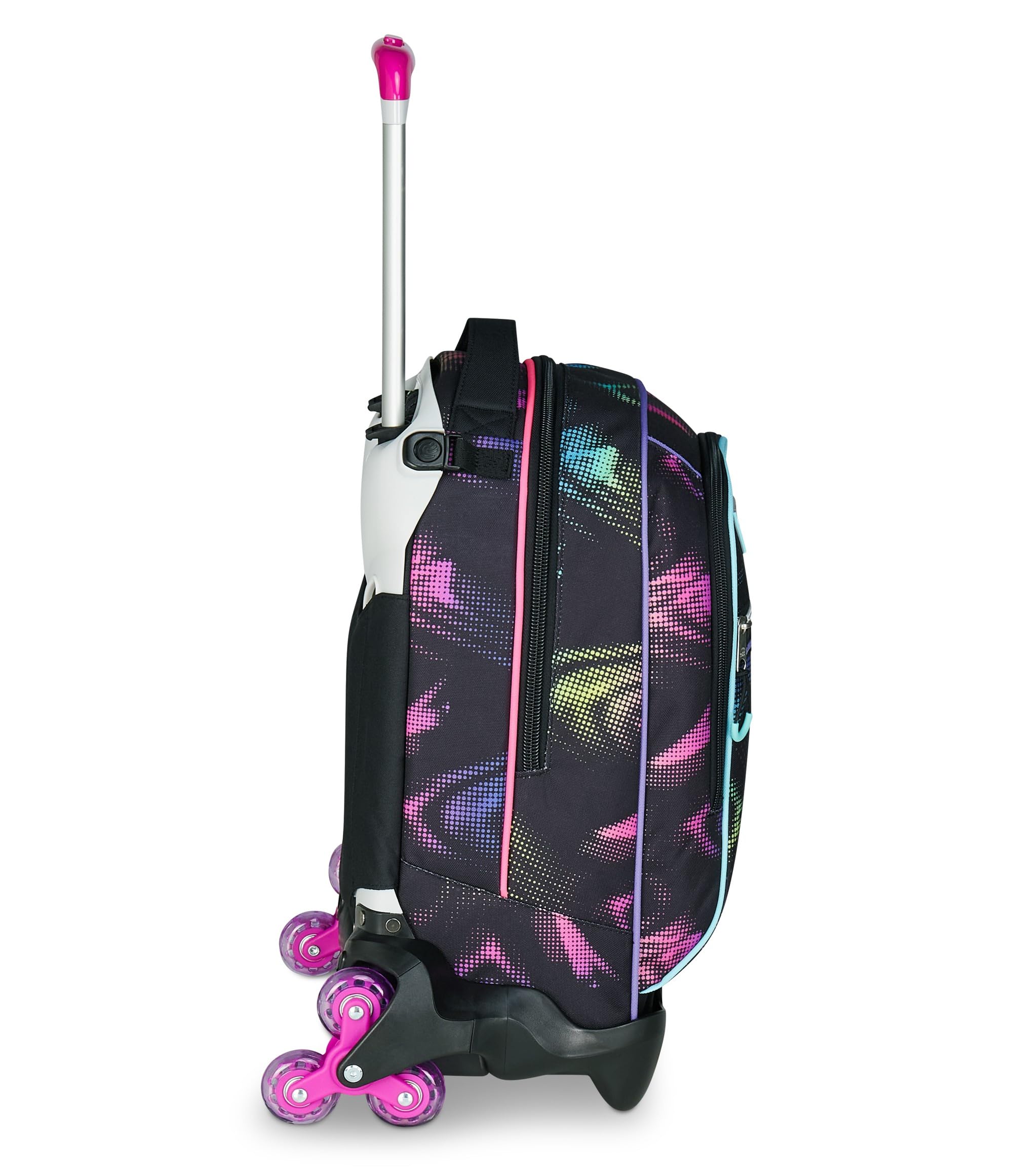 Seven Trolley Scuola Jack 3 Ruote, Nero Fucsia, Zaino Con Carrello Sganciabile Da 34 L, Tasca Borraccia e Crossover System, Maneggevole Resistente, Scuola Elementare e Media, Zaino Bambina