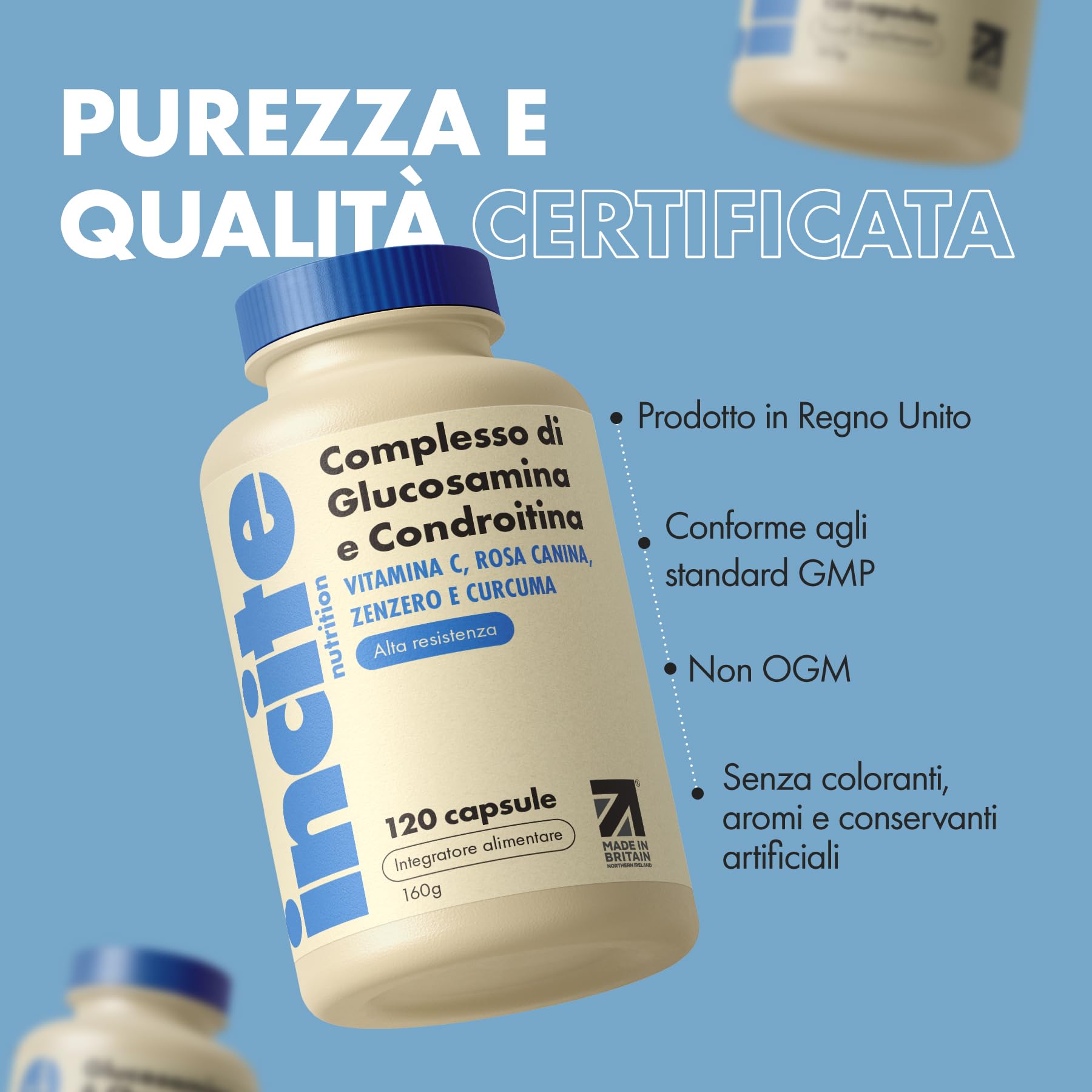 Incite Nutrition Complesso ad alta resistenza con glucosamina e condroitina con MSM, vitamina C, zenzero, rosa canina - Integratori per la cura delle articolazioni, 120 pezzi (confezione da 1)