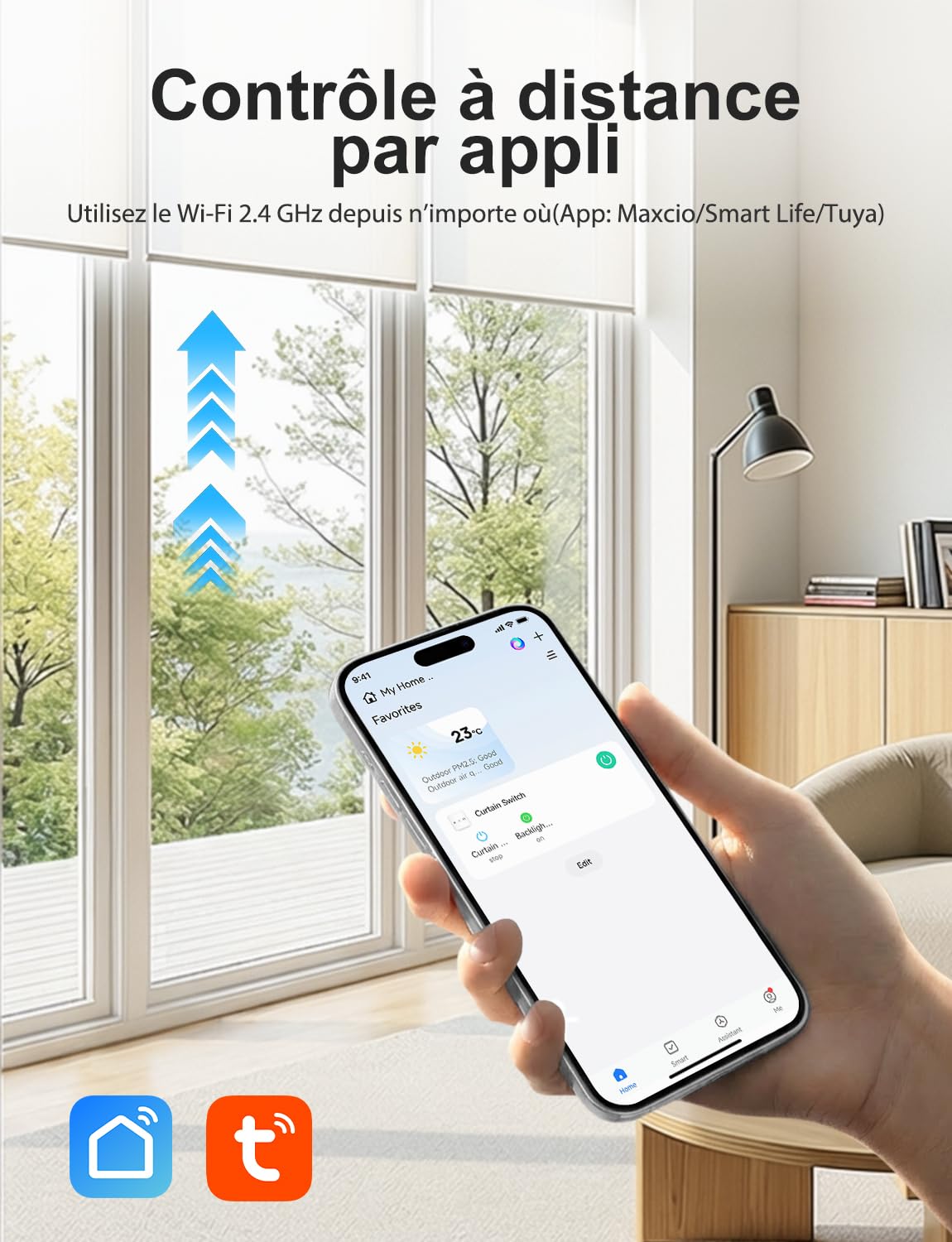 Maxcio Interrupteur Connecté WiFi Volet Roulant Tactile 4er [Fil Neutre] | Interrupteur Intelligent Pour Store & Rideau Compatible Alexa, Google Home, Commande Vocale, Minuterie & Partage