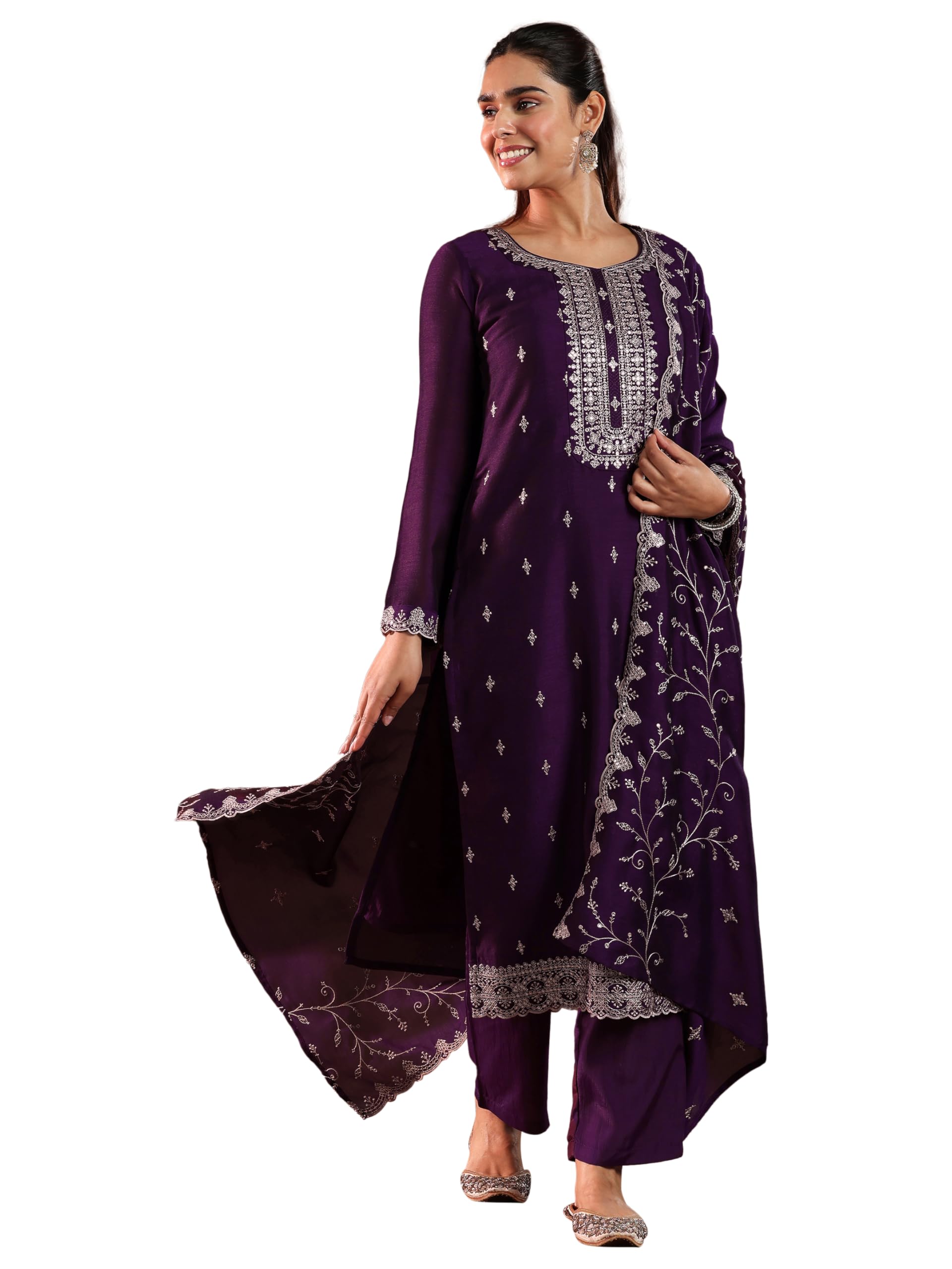 libas Womens Embroidered Silk Blend Straight Kurta With Trousers and Dupatta-picture-31