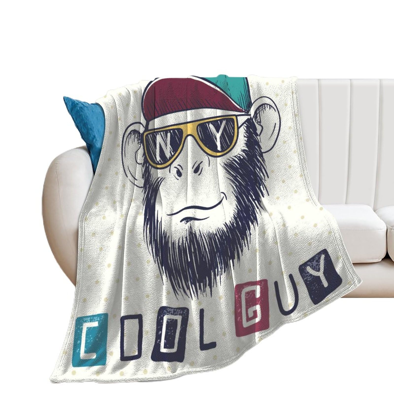Couverture polaire singe cool idée cadeau originale jeté de canapé flanelle