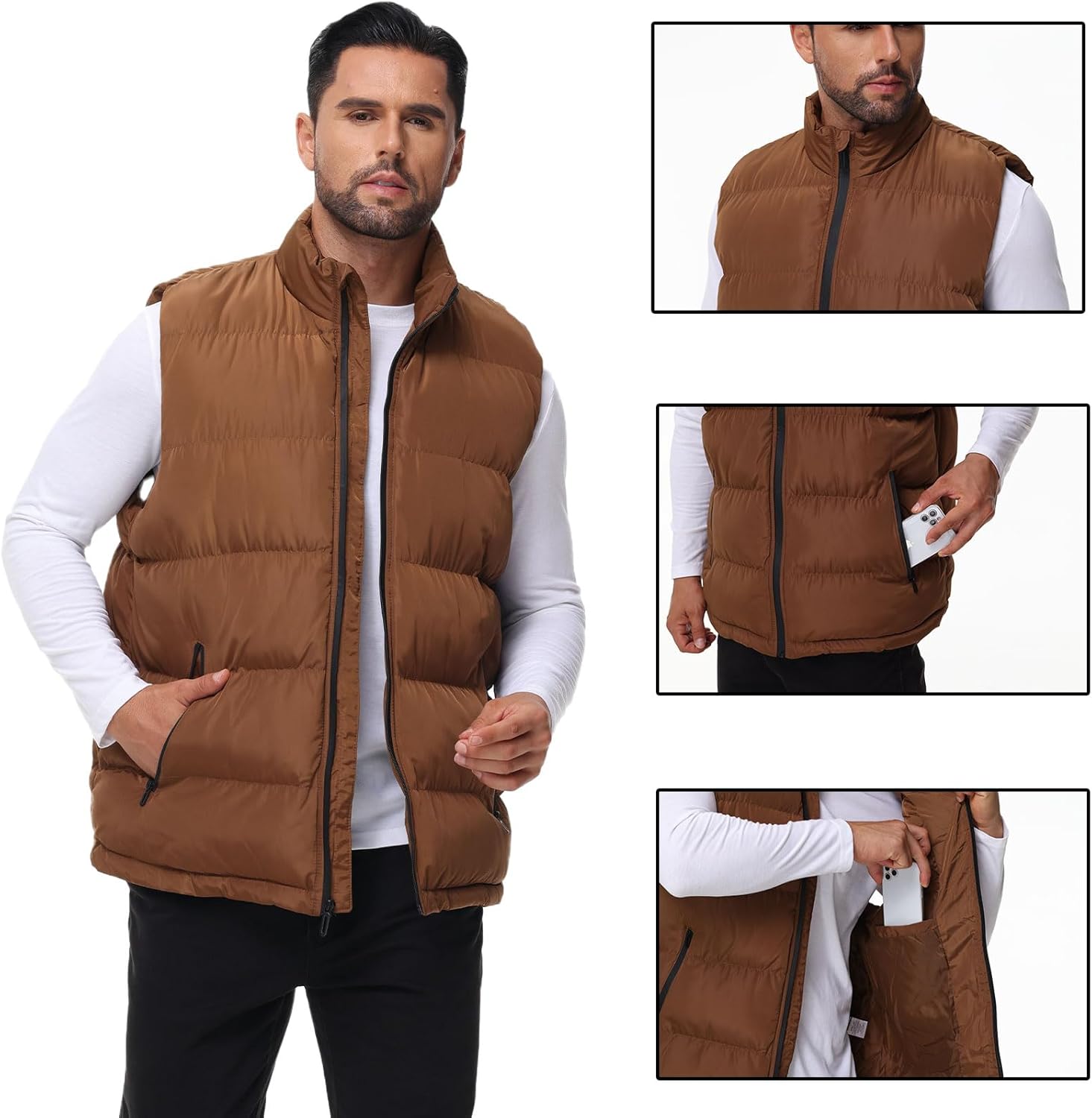 Men's Puffer Vest Winter Zipper Outerwear Vests Warm Water-Resistant Sleeveless Puffy Jackets - Image 5