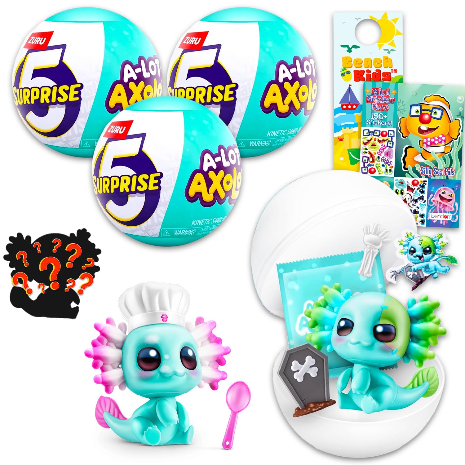Zuru Axolotl Mystery Toy Set - Bundle with 3 Mystery Balls with Mini Animal Figure, Stickers, More | Zuru Axolotl Blind Balls for Kids, Girls