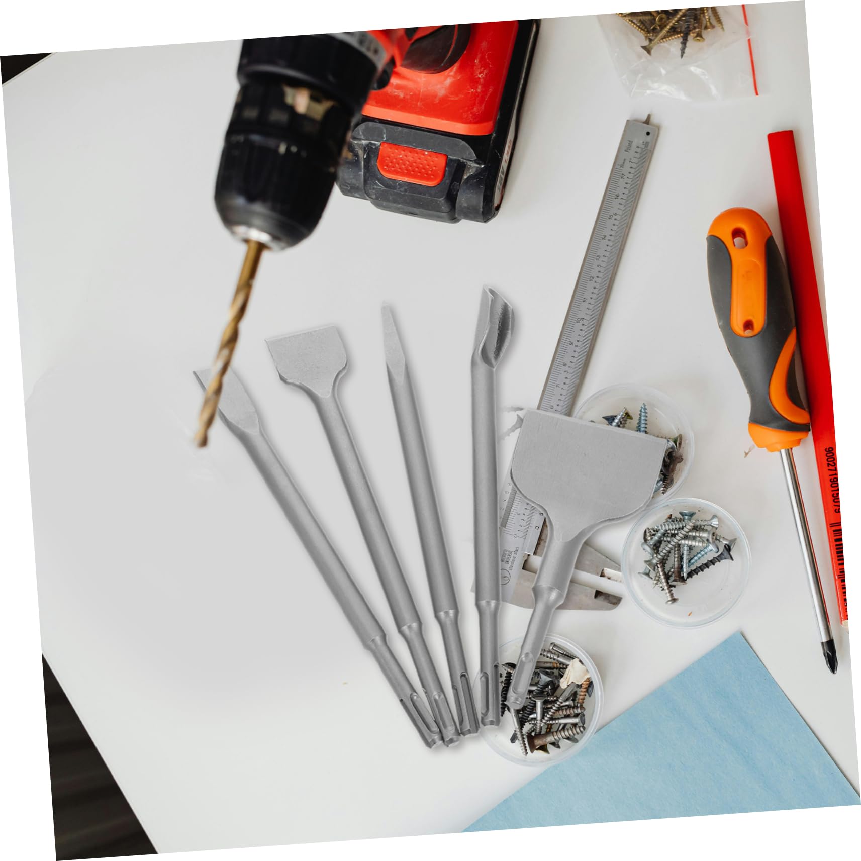 Set Scalpelli Muratura 5 Pezzi in Acciaio Chrome per Cemento | Design Compatto e Preciso, per Cantieri e Ristrutturazioni Domestiche, Utensili per Lavoro su Pietra
