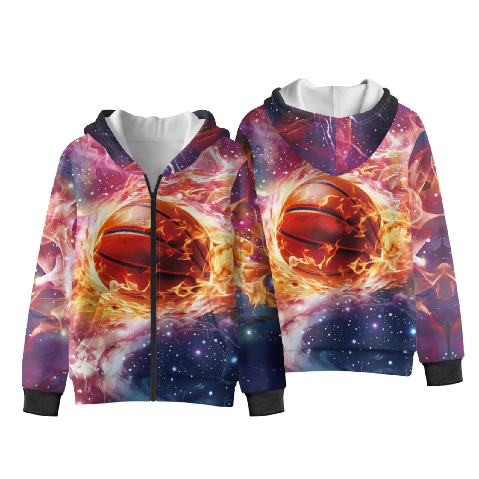 Biyejit Balls Jungen Kapuzenpullover mit durchgehendem Reißverschluss, Fleece-Oberteil, Sweatshirt mit Taschen, langärmelig, Frühling, Herbst, Winter, Kleidung für Schule, Laufen, Spazierengehen