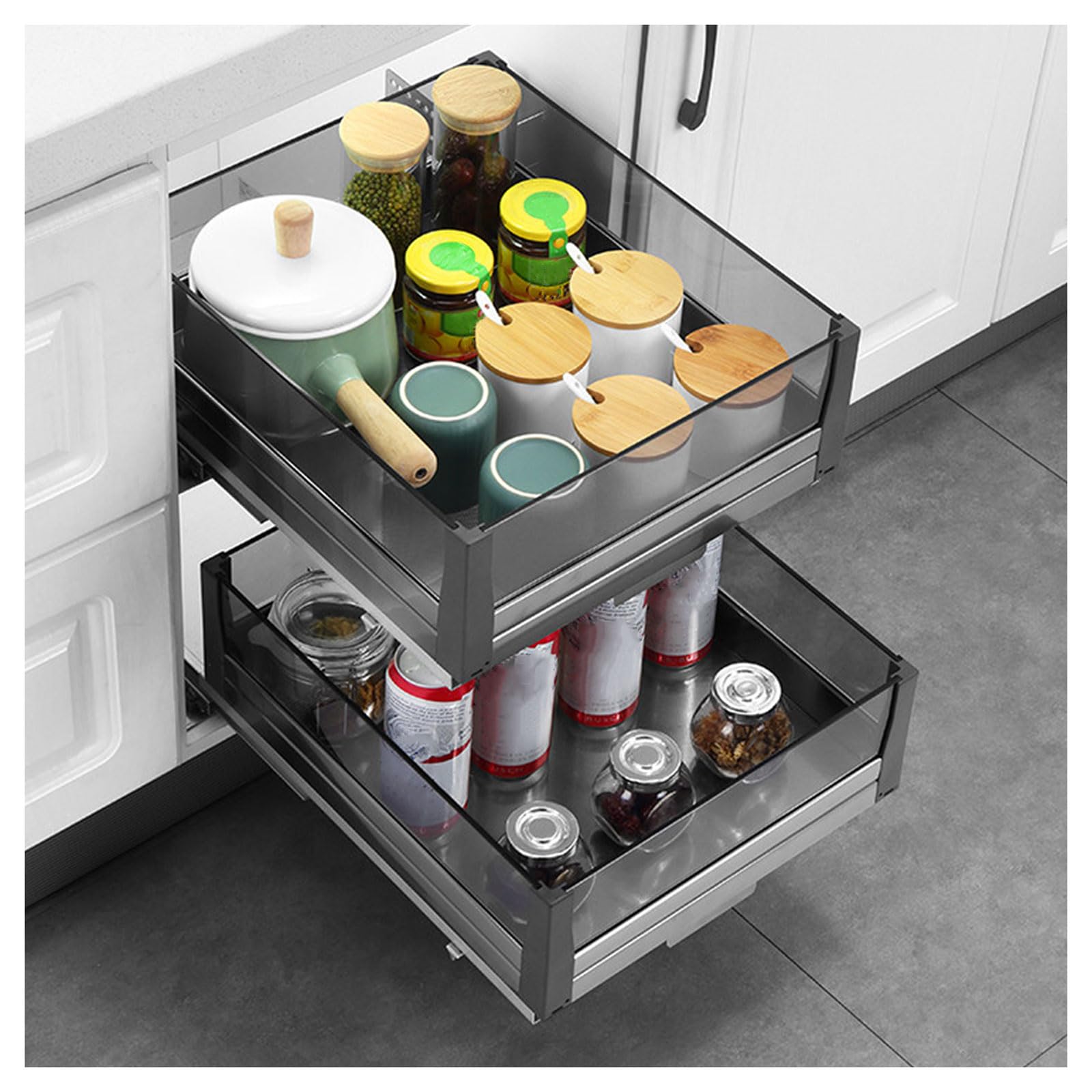 Cestas extraíbles con cierre suave integrado para muebles bajos de cocina
