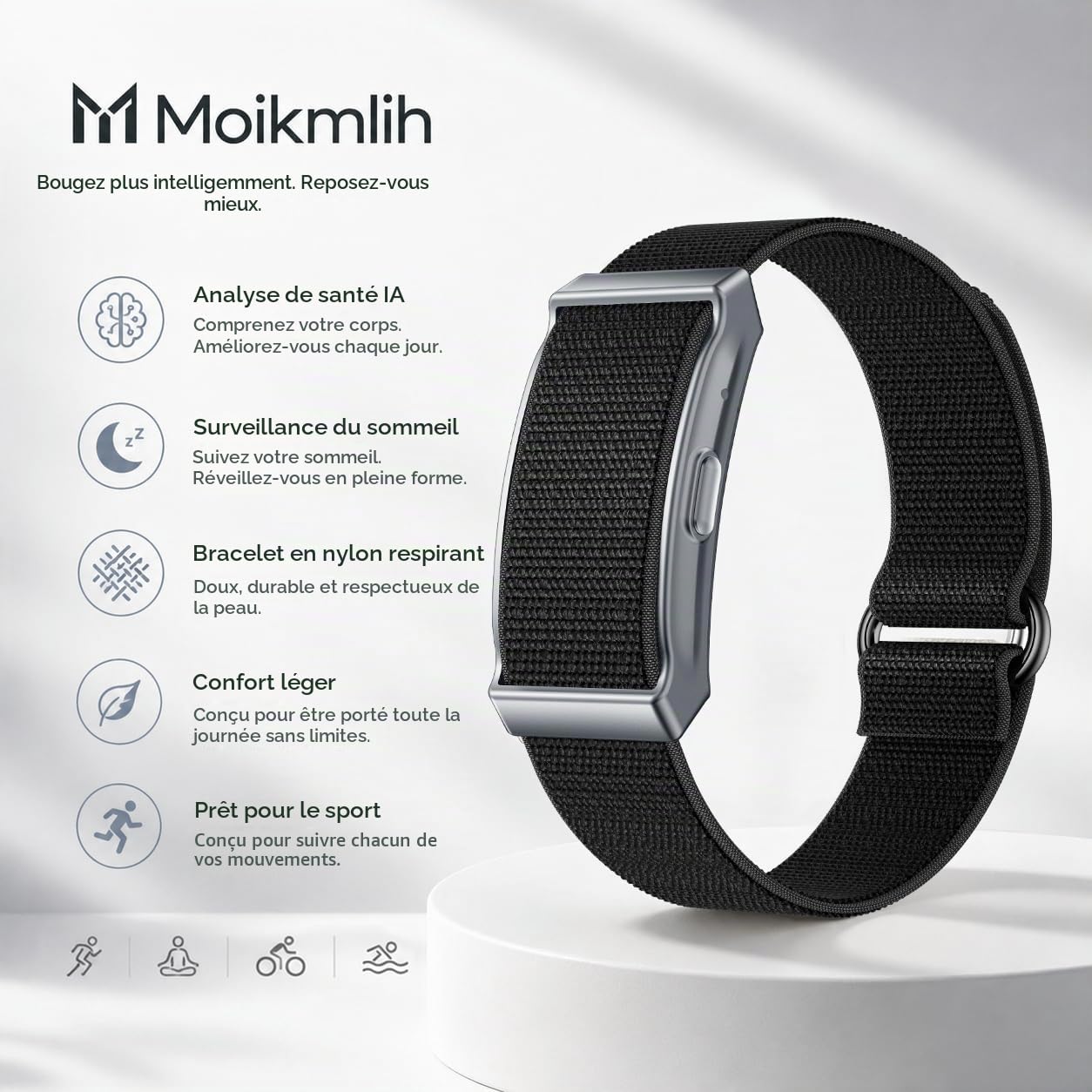 Fitness Tracker​, IP68 Bracelet Santé Connectée Homme Femme | 160+Sport, Rapport Santé l'IA, Surveillance 24h-Fréquence Cardiaque/SpO2/Stress/Sommeil, Appel/SMS Notification, APP Gratuite