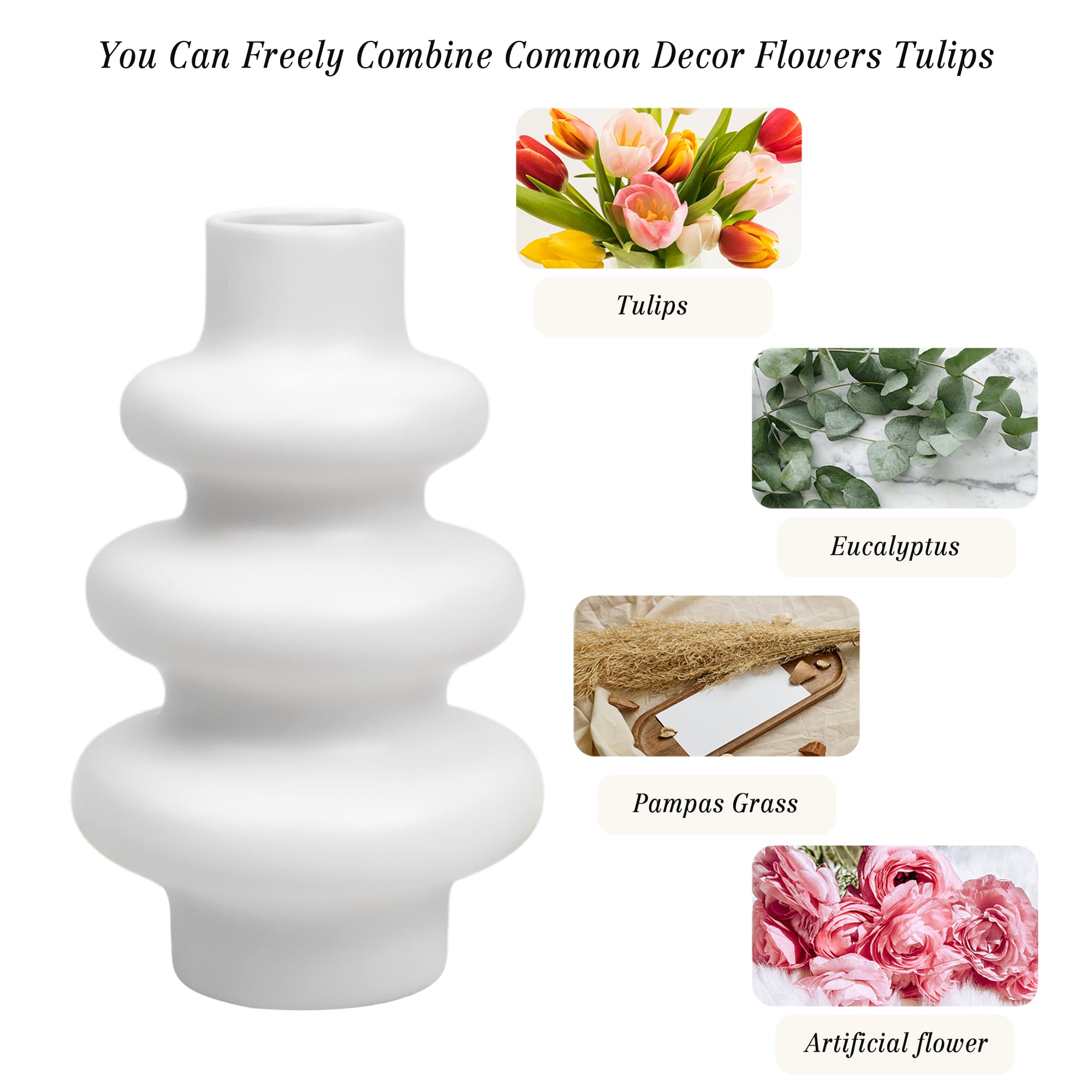 Zavothy Flower Vase Set for Modern Home Decor, Minimalism Style Off White Vase for Modern Table Shelf, Vases for Flowers for Decor Living Room Centerpieces Office Desk(not Include Flower)