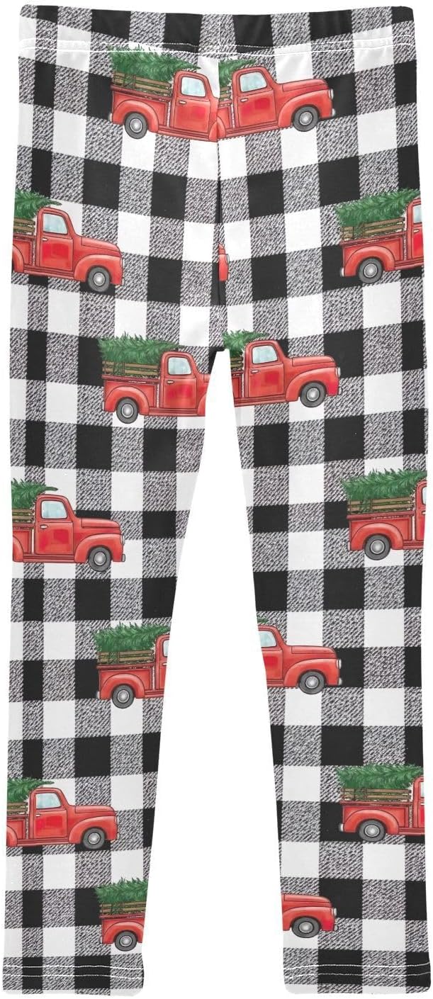 Printed Girls Leggings Vintage Trucks Plaid