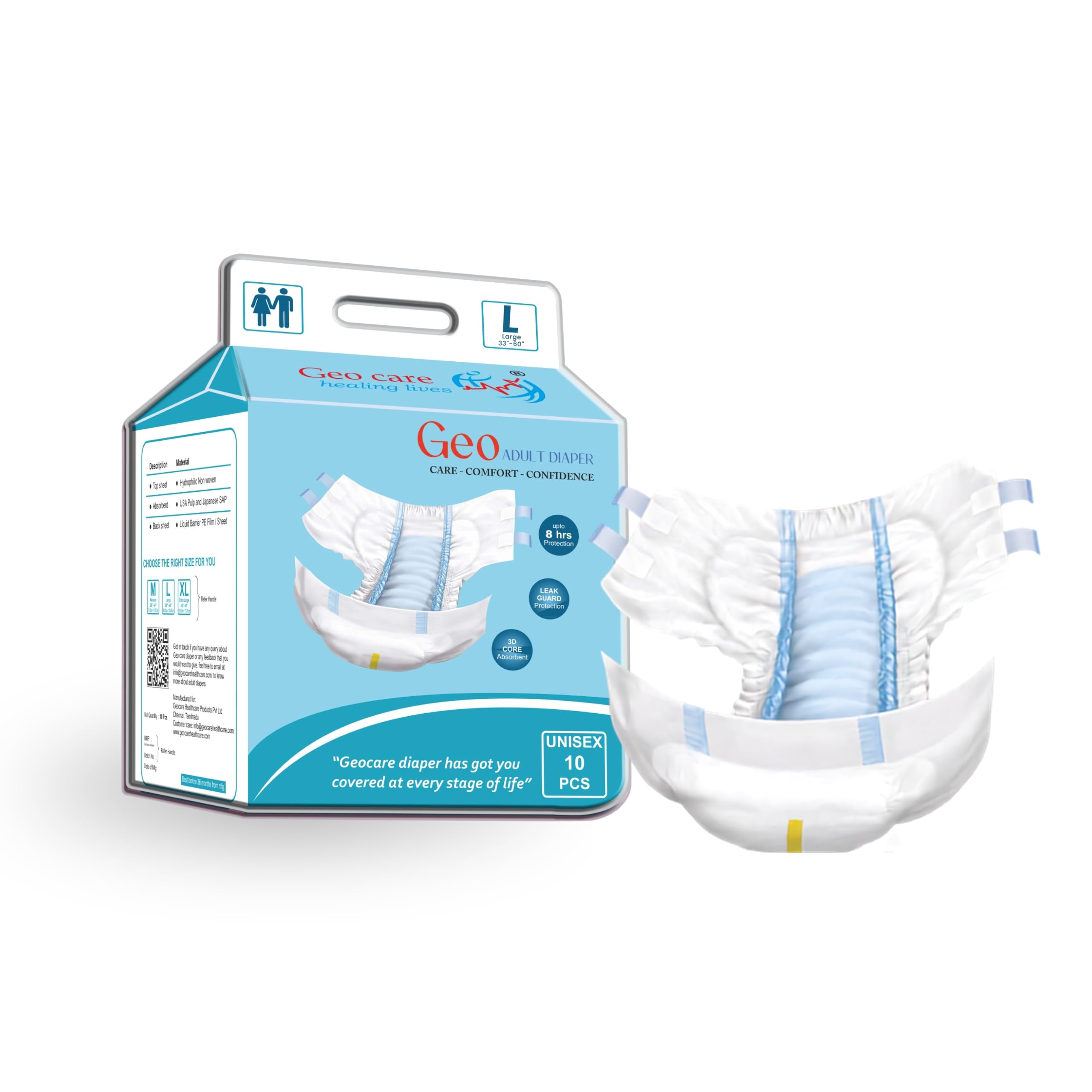 GEOCARE Adult Diaper Economy Tape Style | Large | 10 pieces | Maximum Absorption | Leak Proof | Soft and Breathable | Adjustable Tabs | All Day and Night Protection | Incontinence Care-image-13