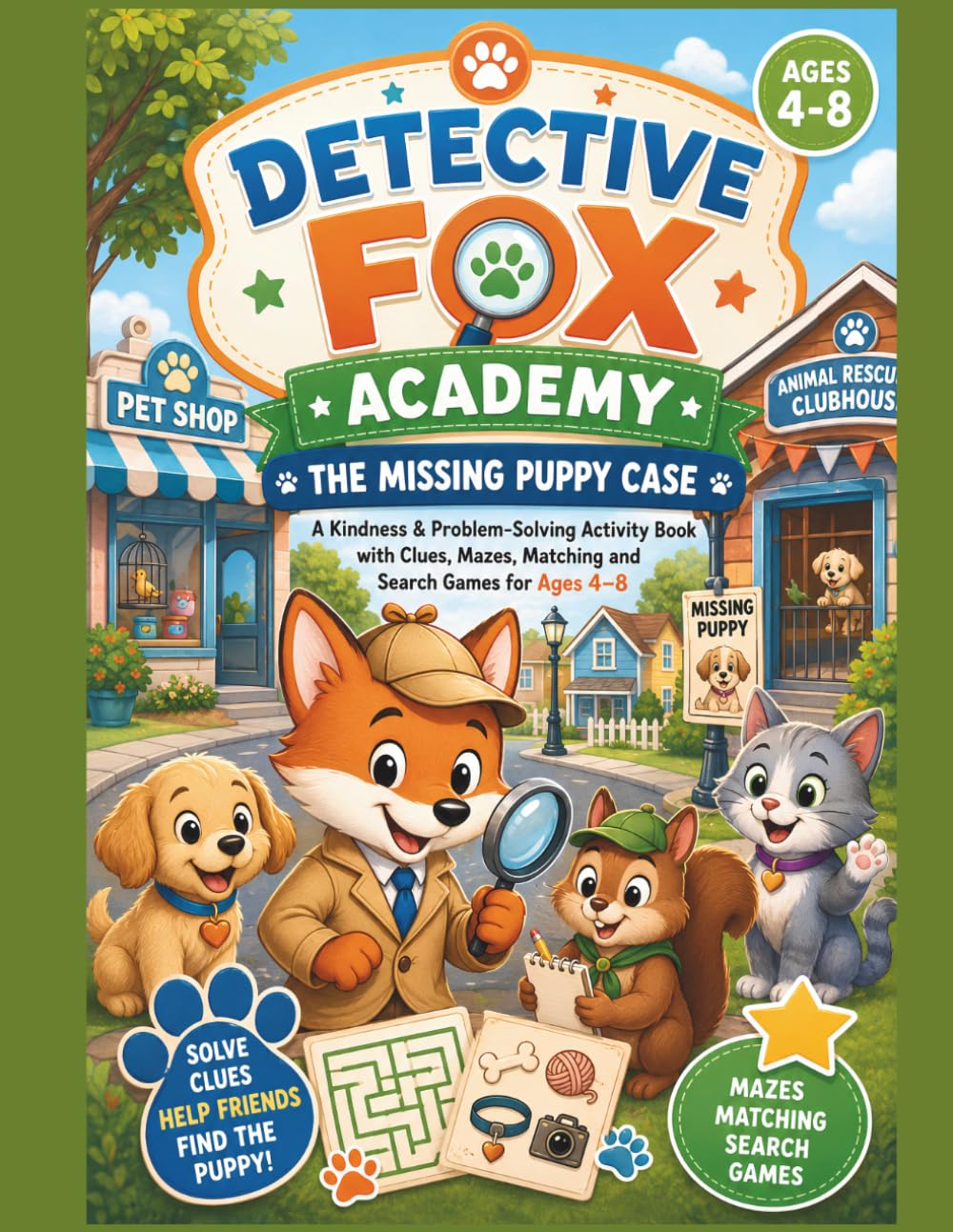 Detective Fox Academy: The Missing Puppy Case: A Kindness & Problem-Solving Activity Book with Clues, Mazes, Matching and Search Games for Ages 4–8