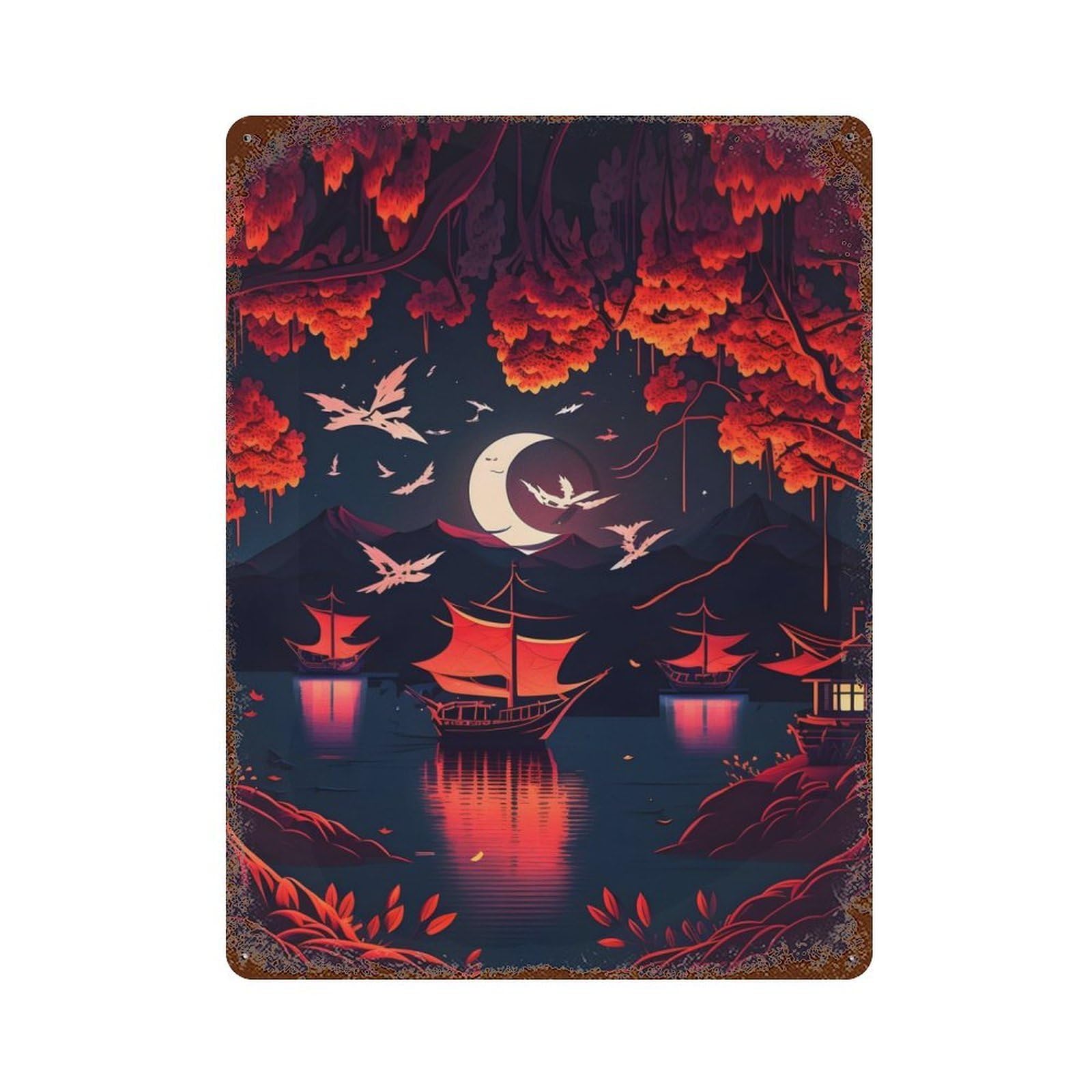Red Cherry Blossom Decorative Tin Sign 15.7"x11.8", for Bistro, Counter And Cafe Decor, Classic Wall Plaque