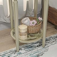 Vista 8 de SUNBURY Mesa auxiliar moderna con parte superior de vidrio templado y estante inferior de vidrio, mesita de noche pequeña de MDF para sala de estar