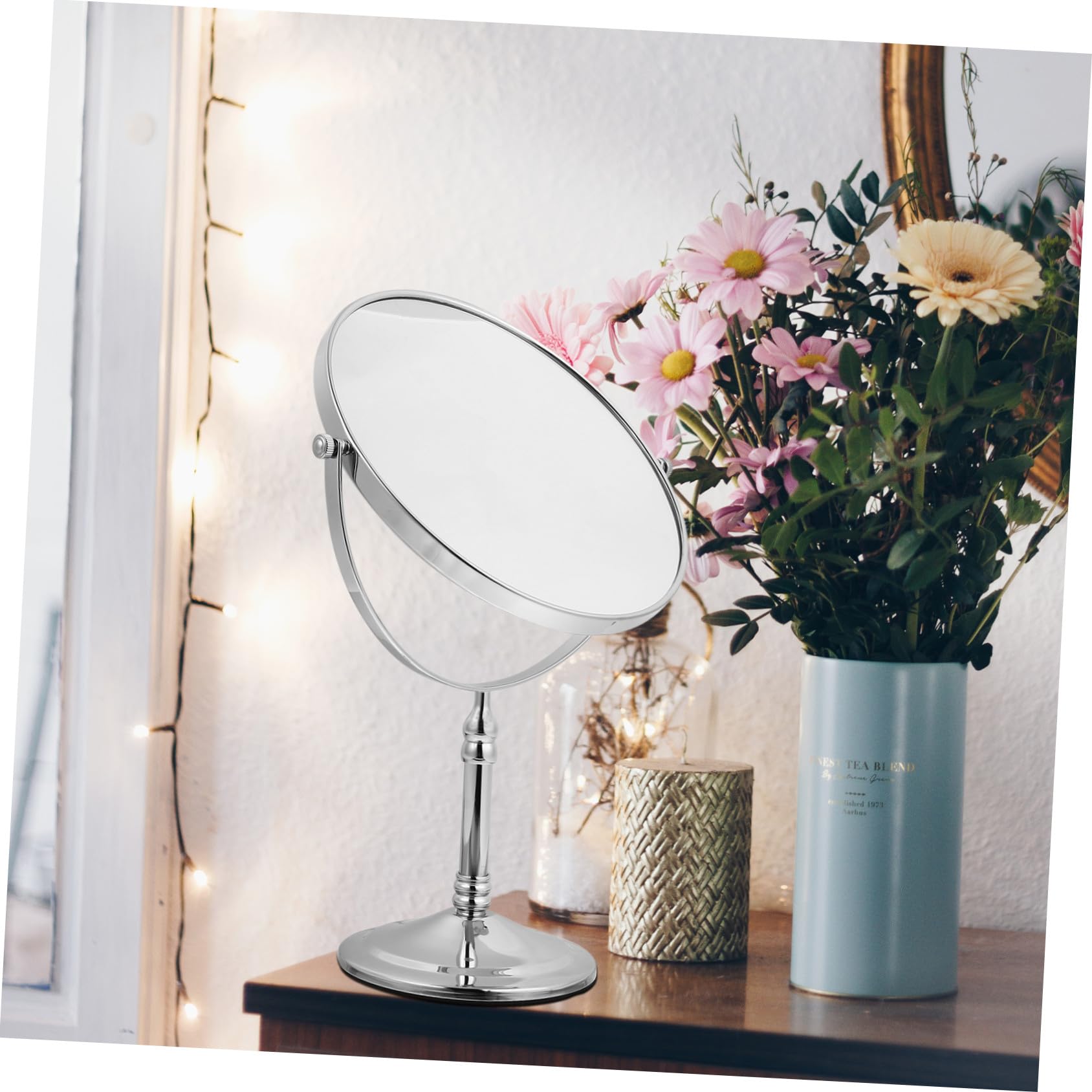 Beaupretty Espejo De Maquillaje De Doble Cara Luz Giratorio y Simple Aumento para Mujer