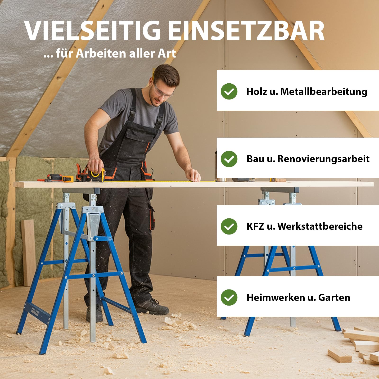 TRUTZHOLM Arbeitsbock 2x 7-fach höhenverstellbar 80-130 cm bis 400 kg Stahl verzinkt lackiert blau Klappbock Gerüstbock Unterstellbock