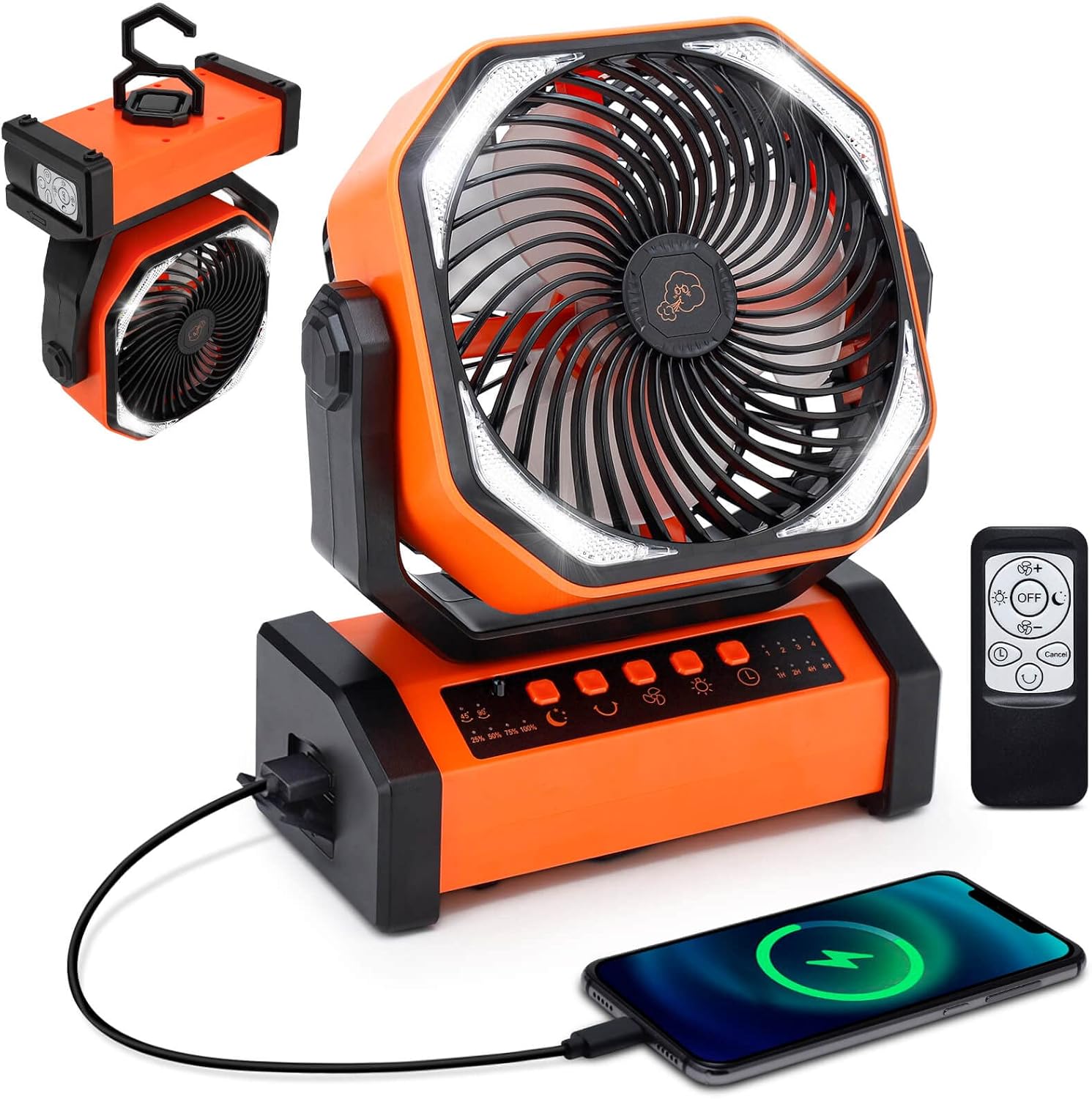 Camping Fan with LED Lantern, 20000mAh Rechargeable Battery